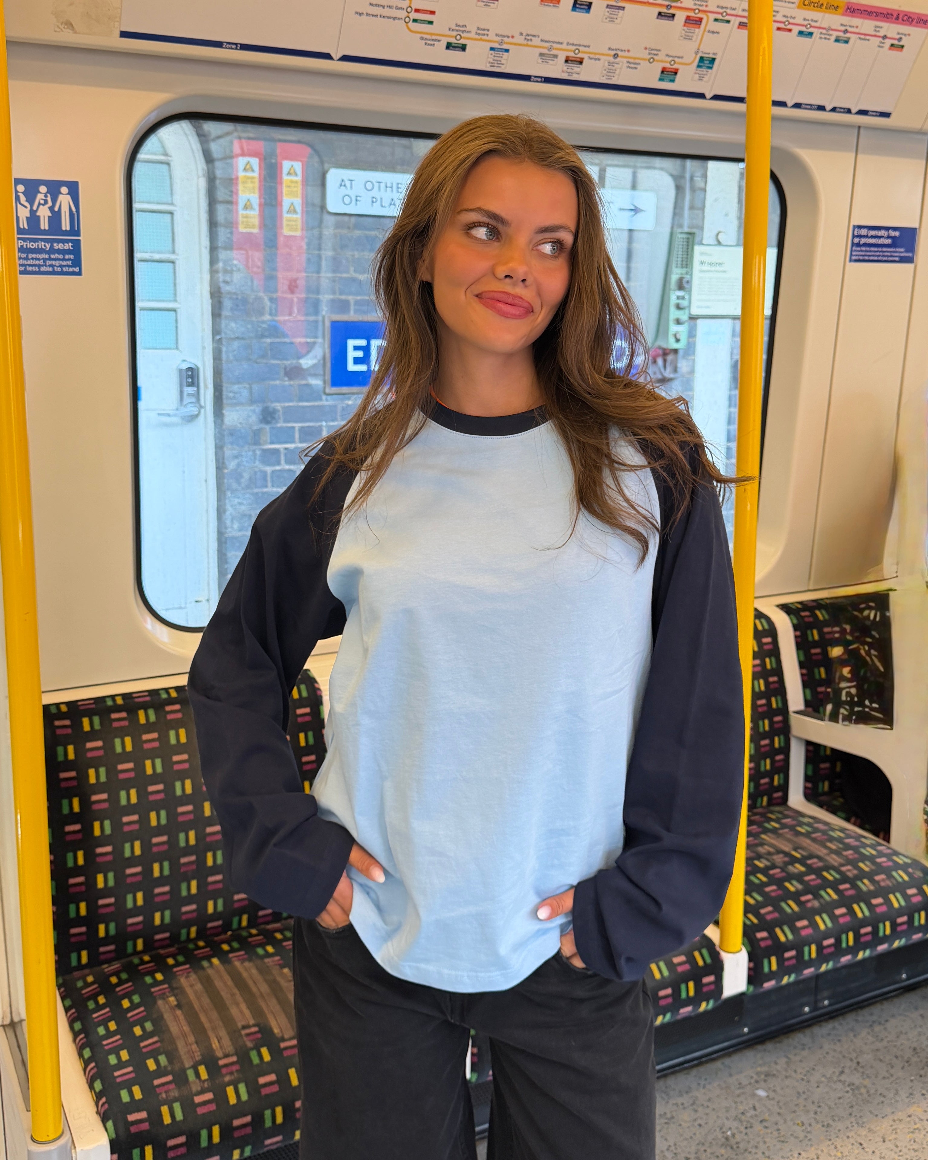 KLARA TEE - LIGHT BLUE/NAVY - Dinvintageshop