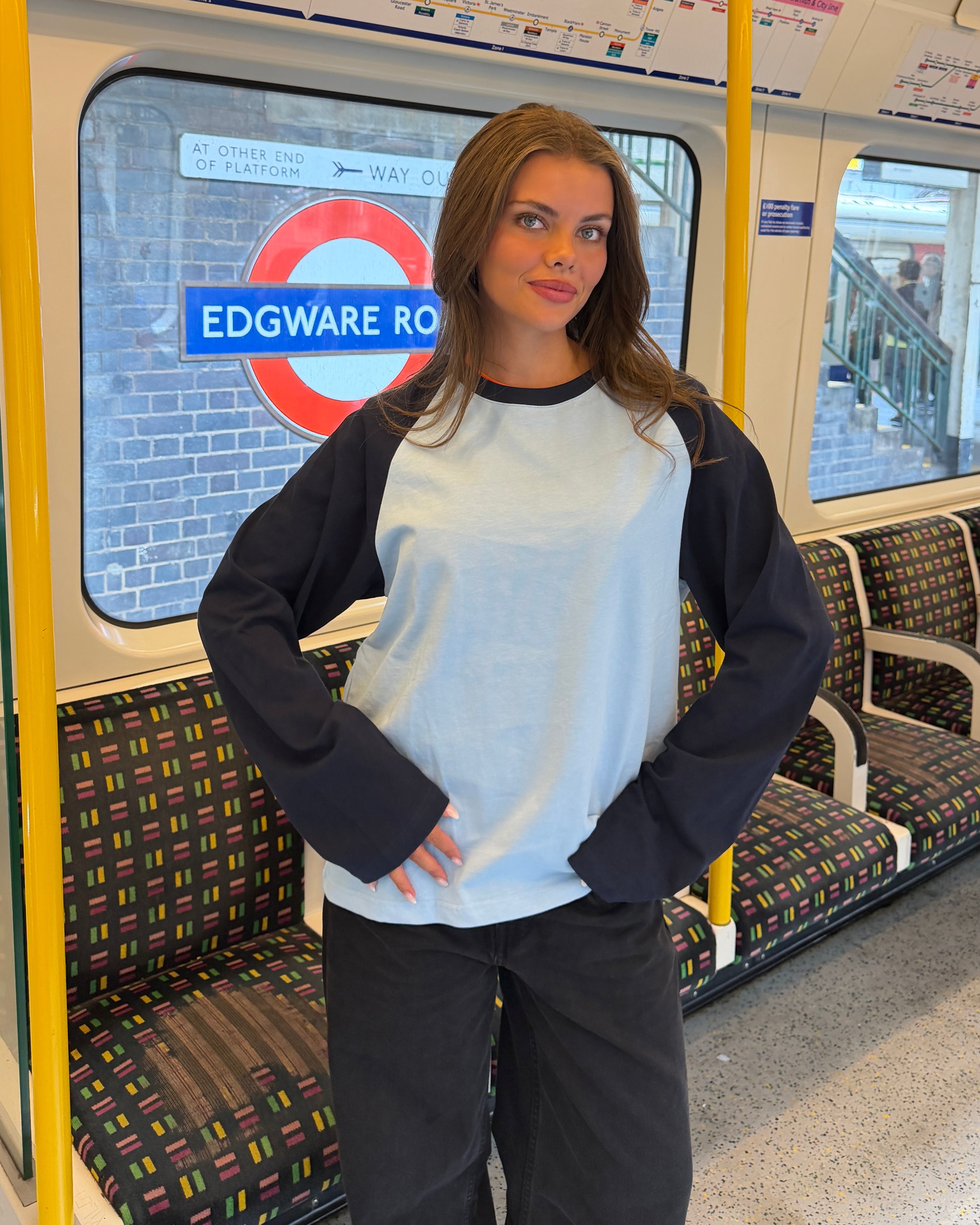 KLARA TEE - LIGHT BLUE/NAVY - Dinvintageshop