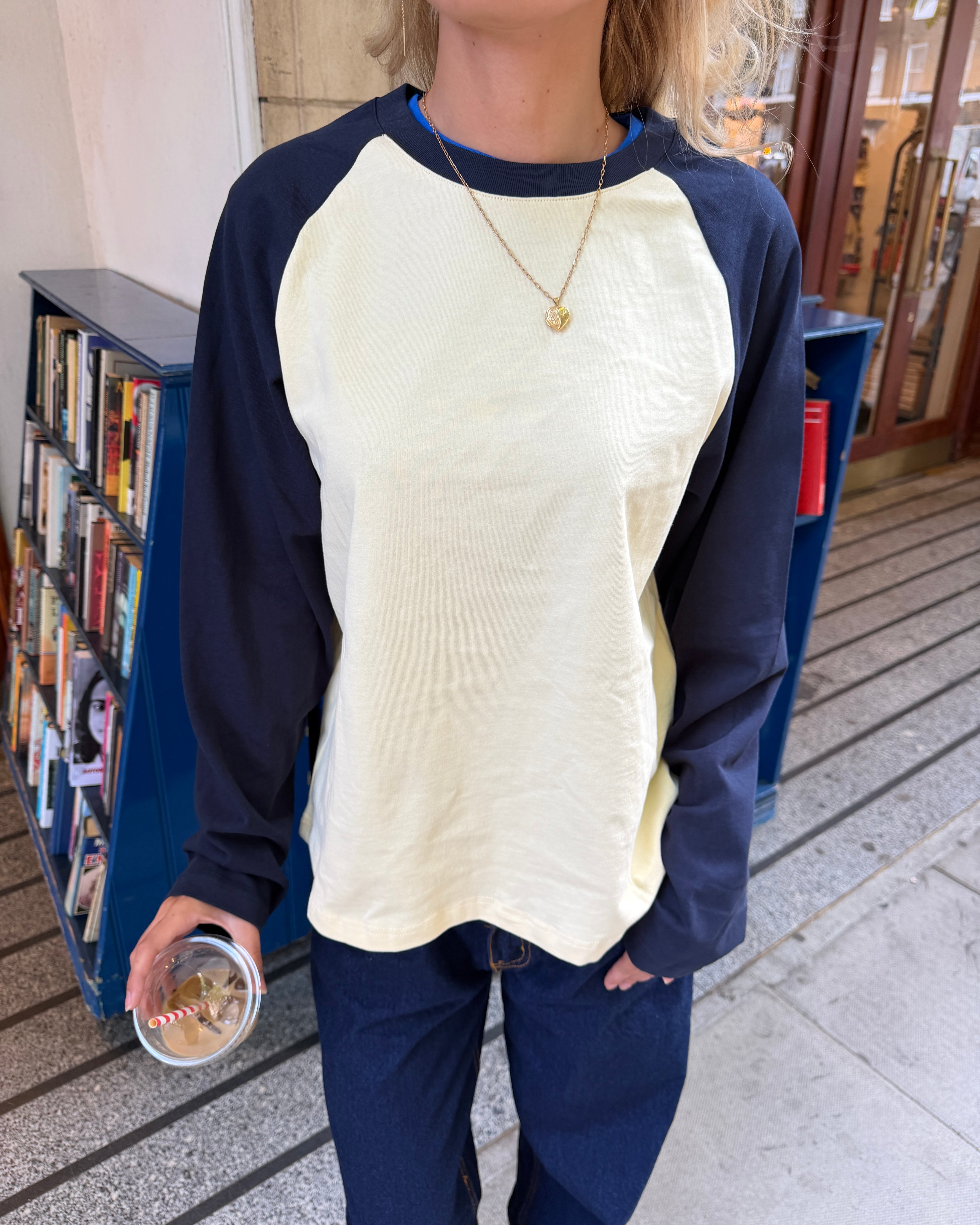 KLARA TEE - YELLOW/NAVY - Dinvintageshop