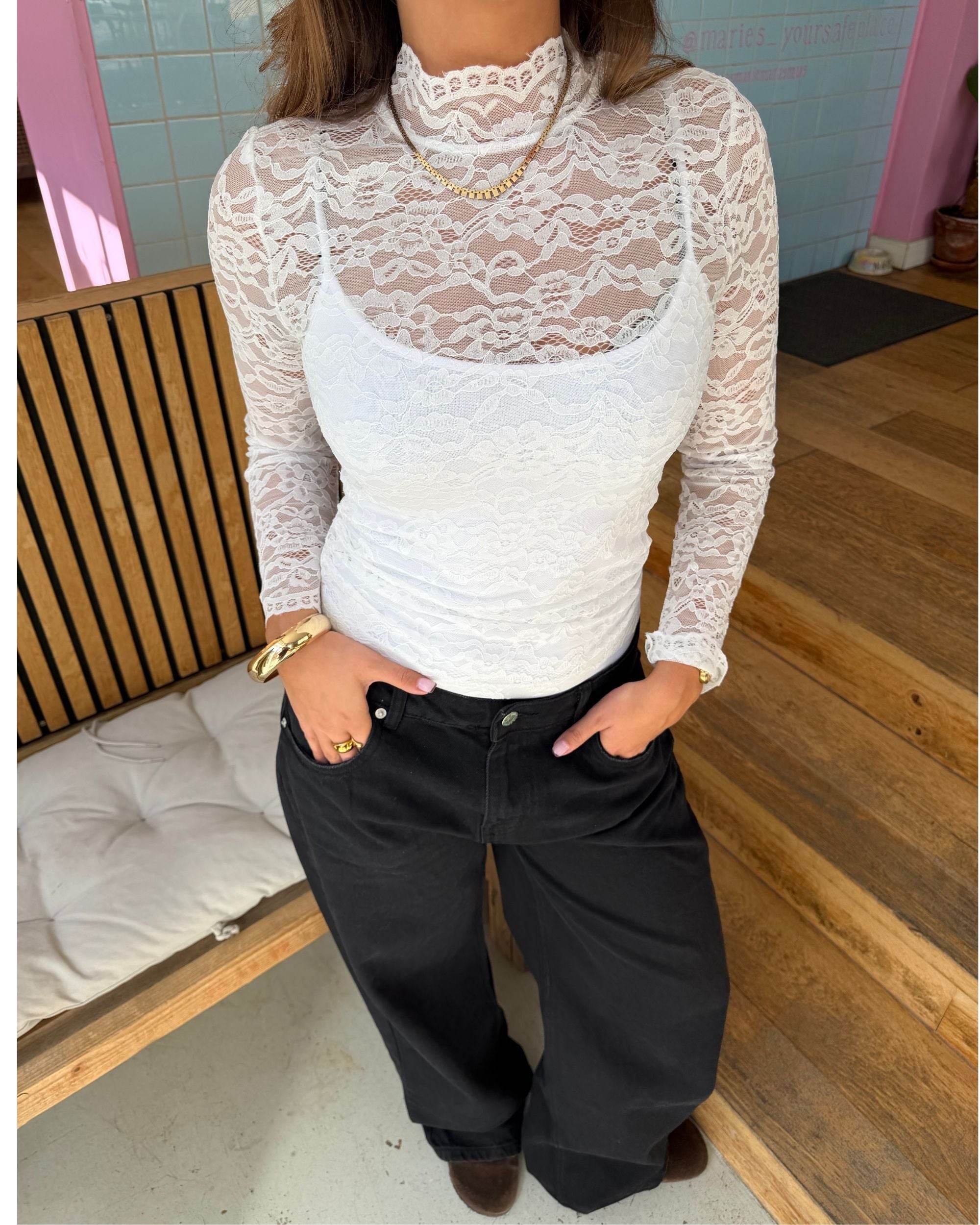 LEXI LACE TOP - WHITE - Dinvintageshop