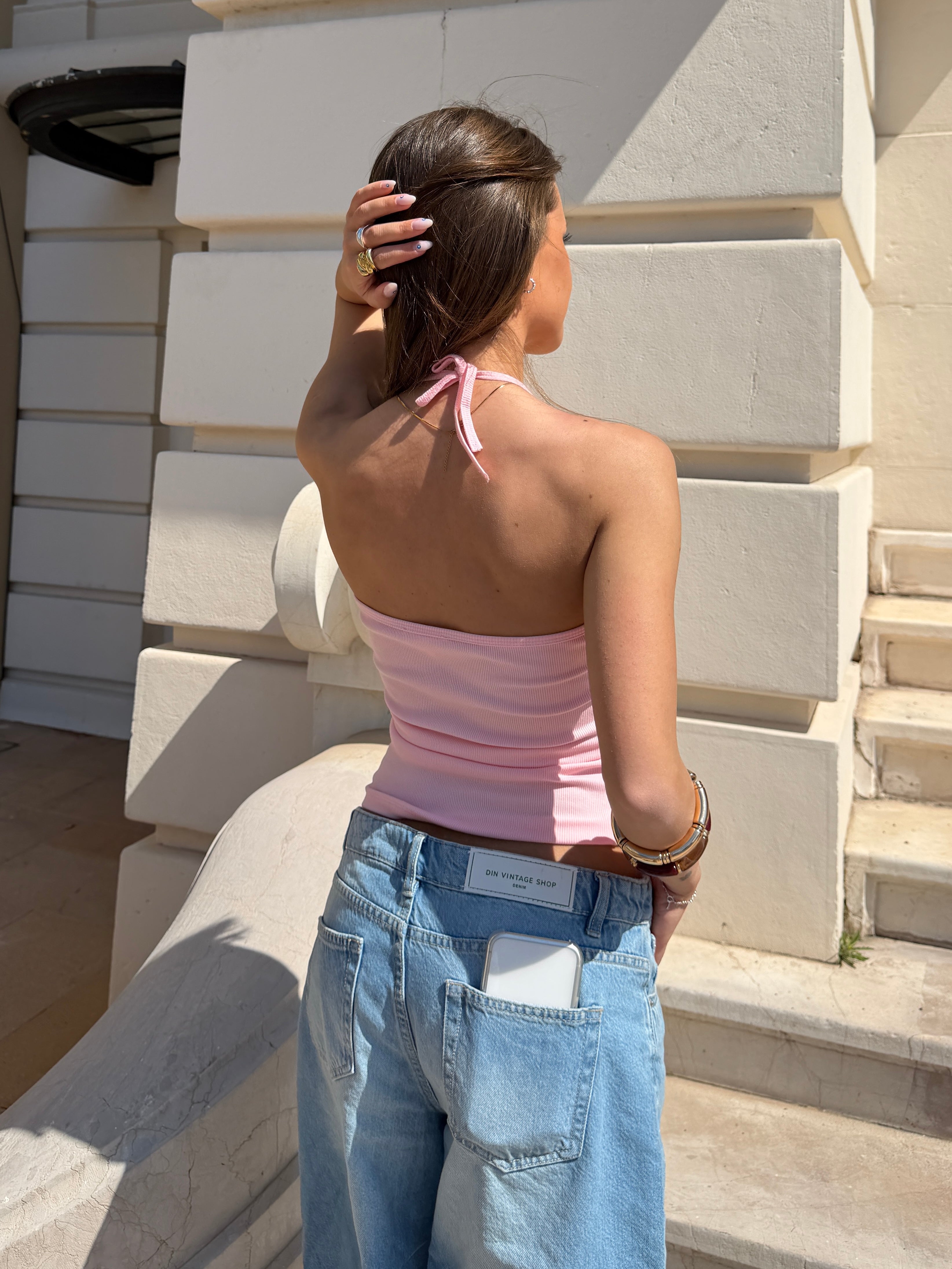 LINE HALTERNECK TOP - LIGHT PINK - Dinvintageshop