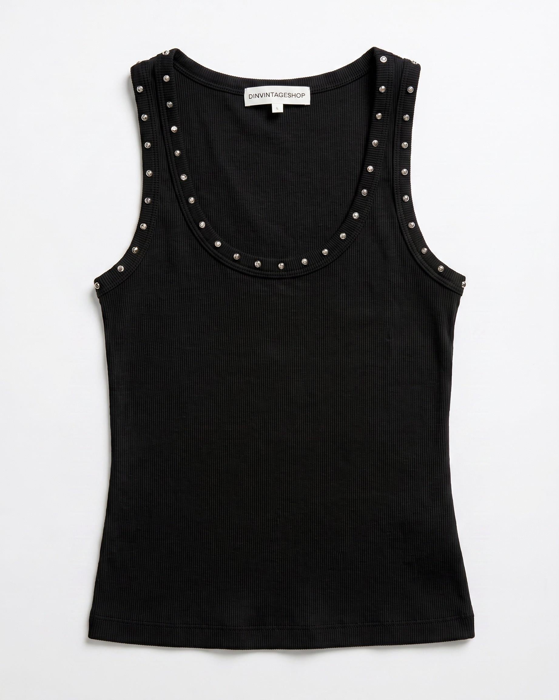 LUNA STUDS TANK TOP - BLACK - Dinvintageshop