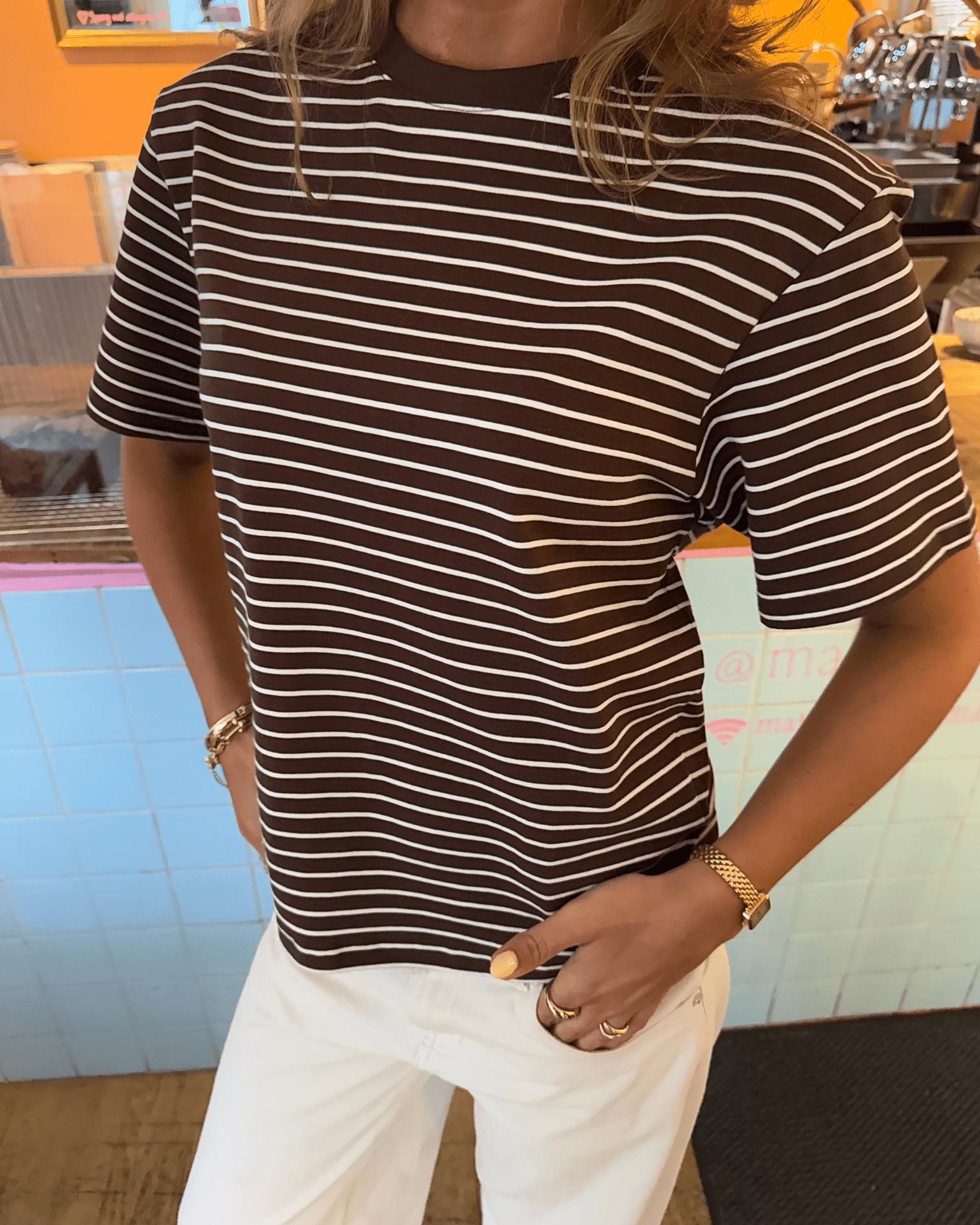 LYKKE STRIPE TEE - BROWN/WHITE