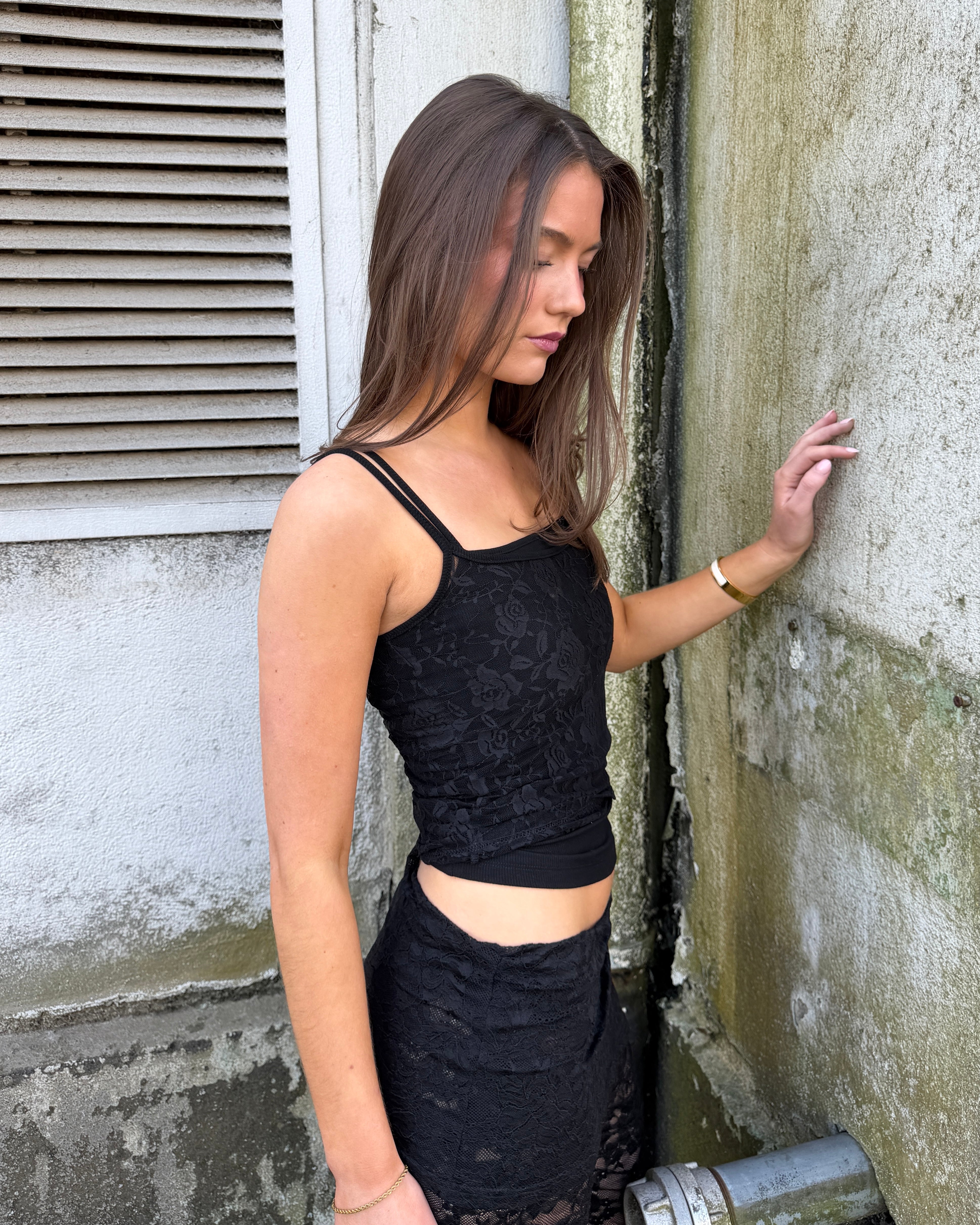 MALOU LACE TANK TOP - BLACK - Dinvintageshop