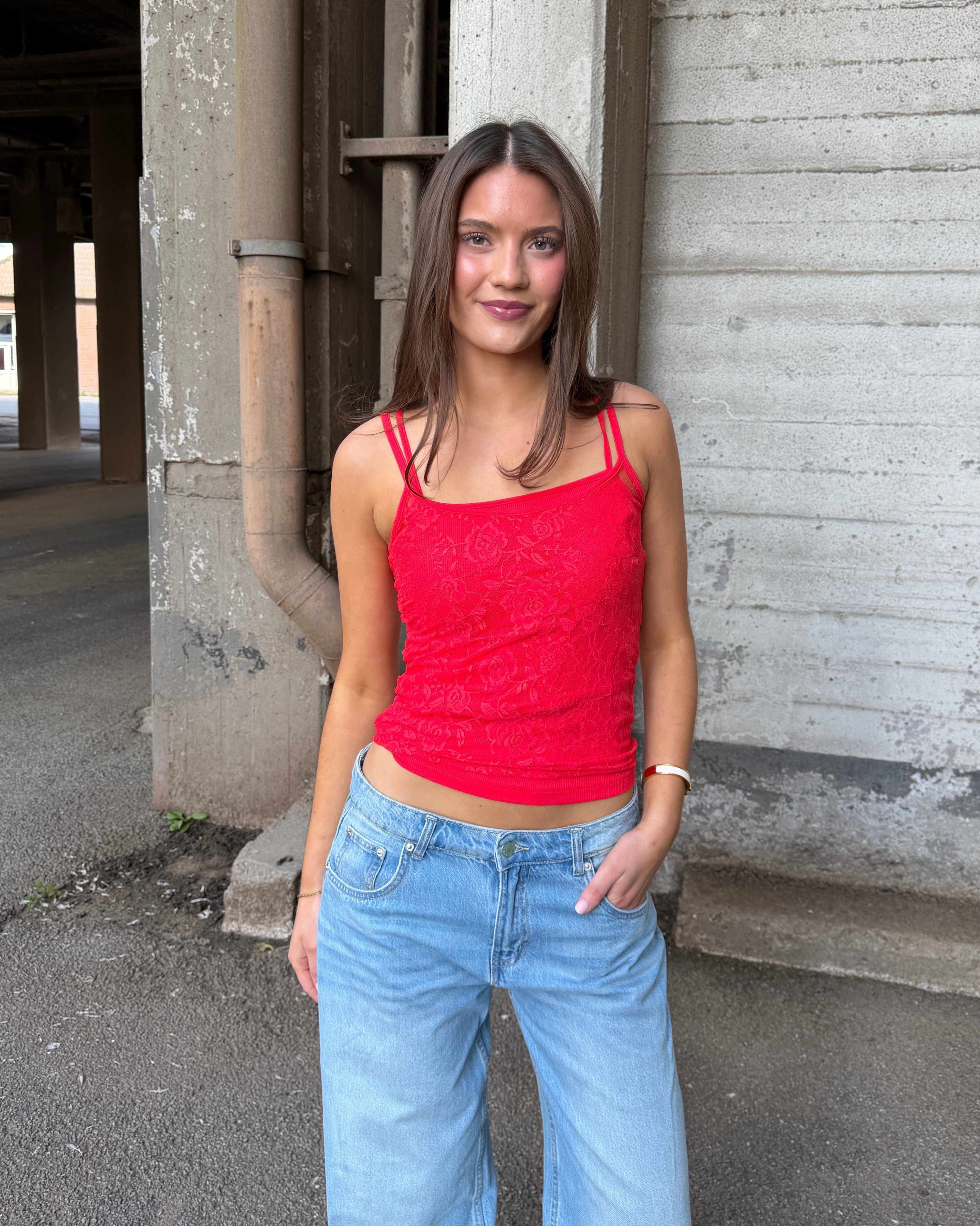 MALOU LACE TANK TOP - RED - Dinvintageshop