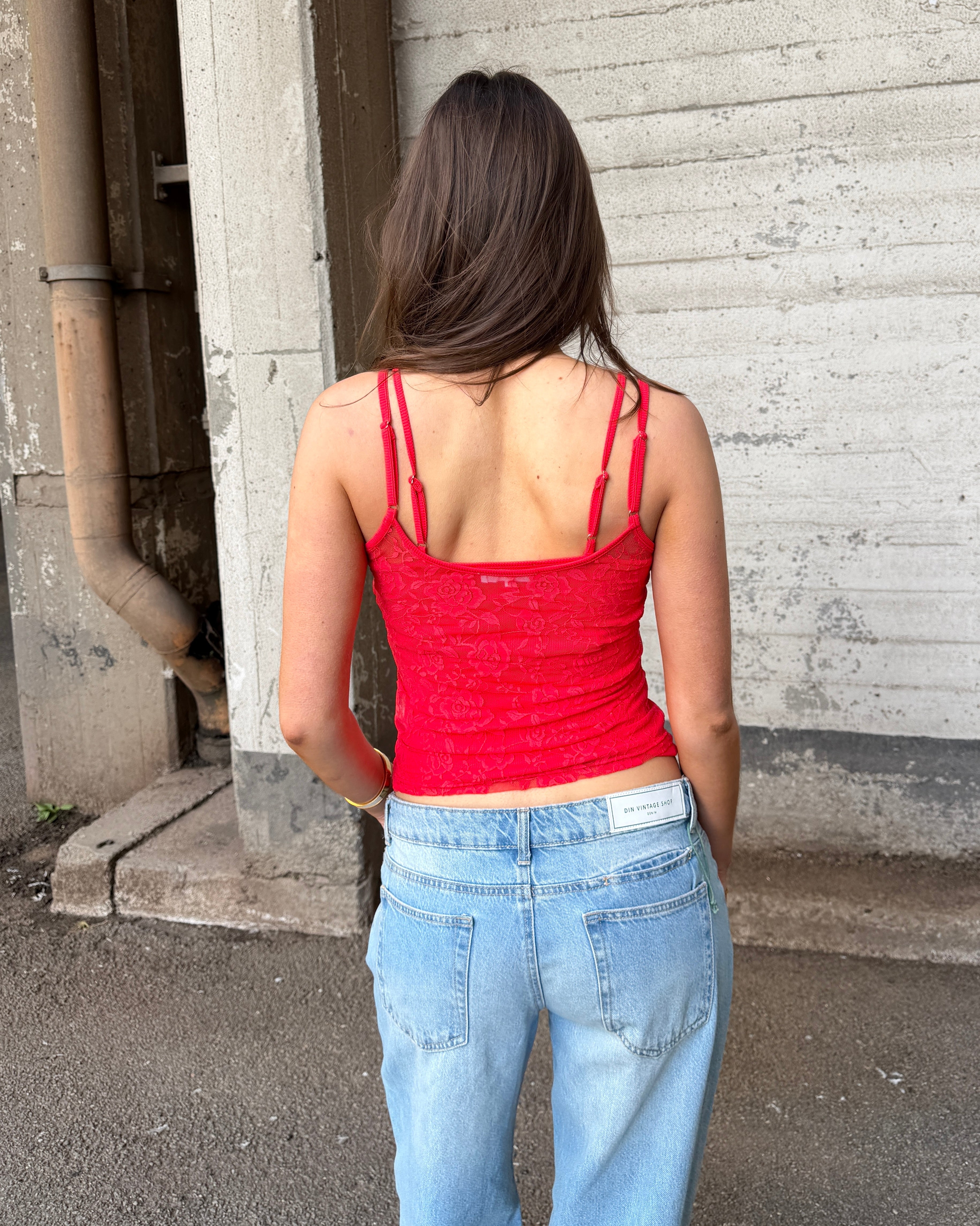 MALOU LACE TANK TOP - RED - Dinvintageshop