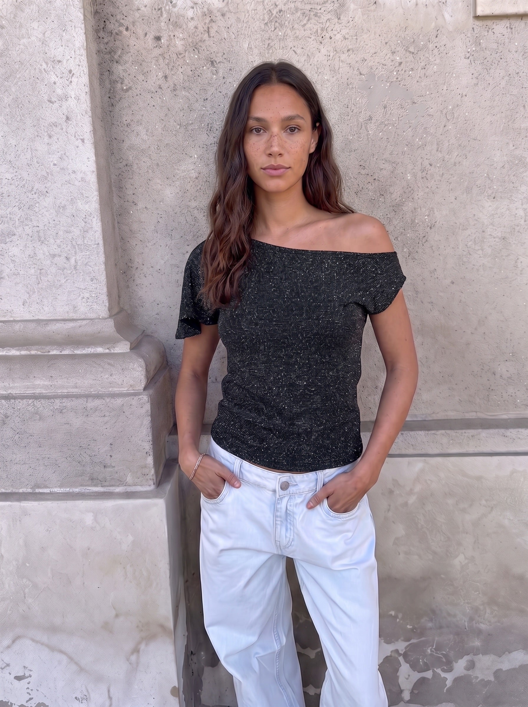 MATHILDE TOP - BLACK/SILVER - Dinvintageshop