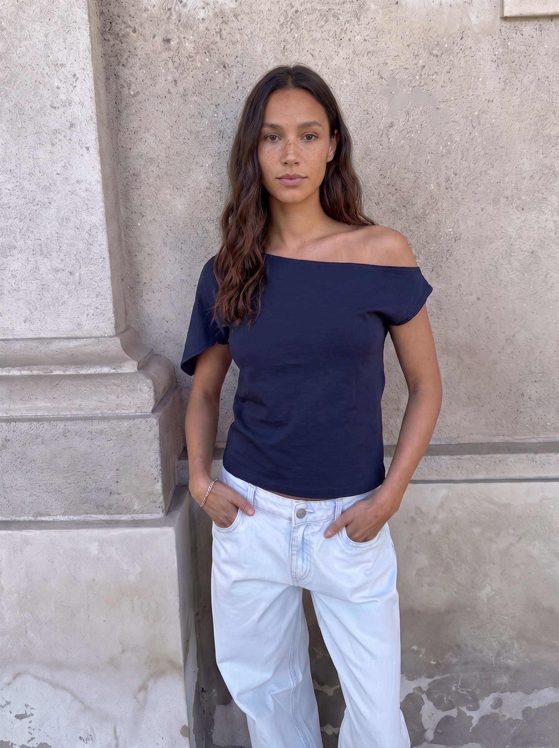 MATHILDE TOP - NAVY - Dinvintageshop