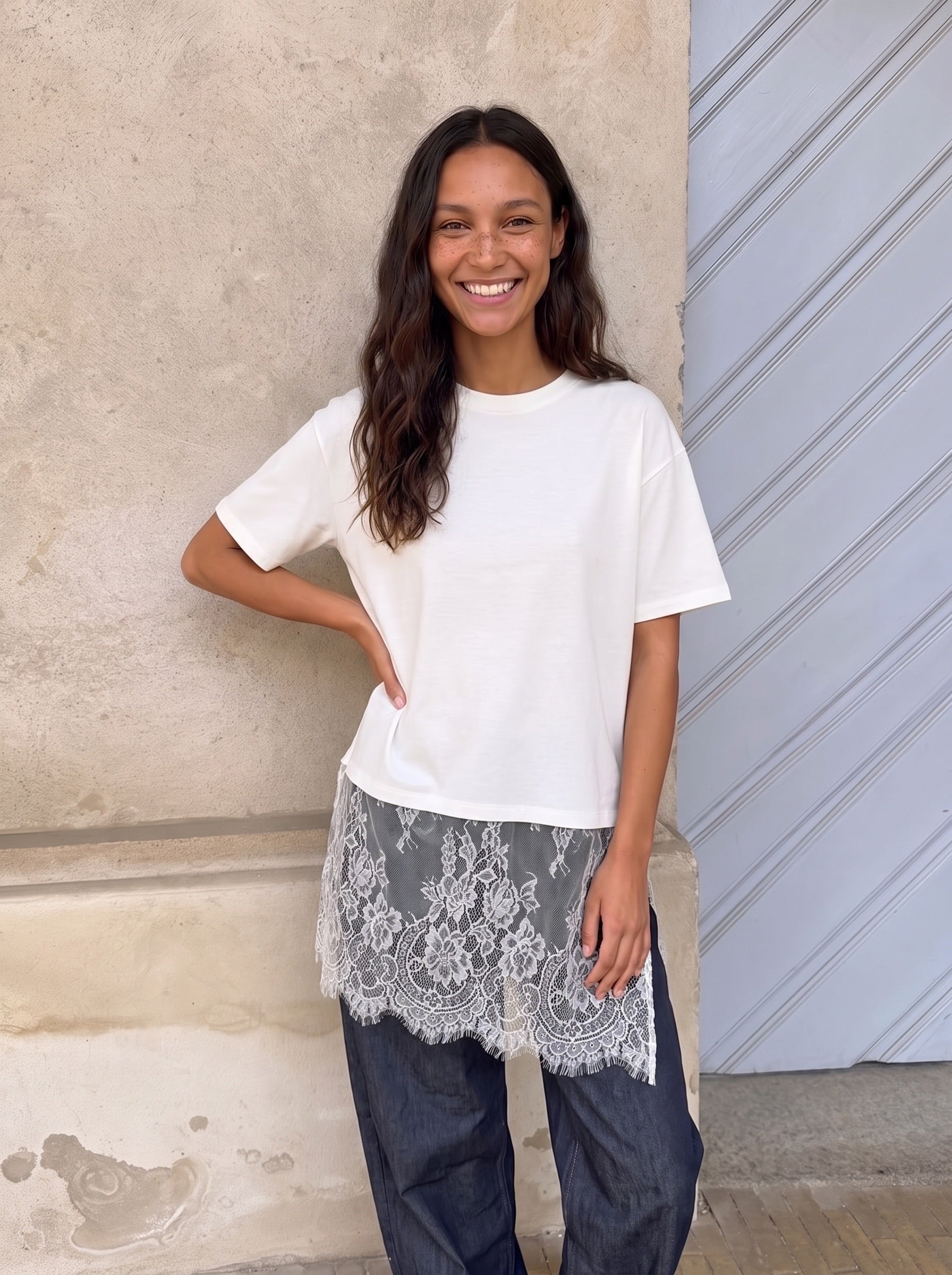 MAVE LACE T-SHIRT - CLOUD DANCER - Dinvintageshop