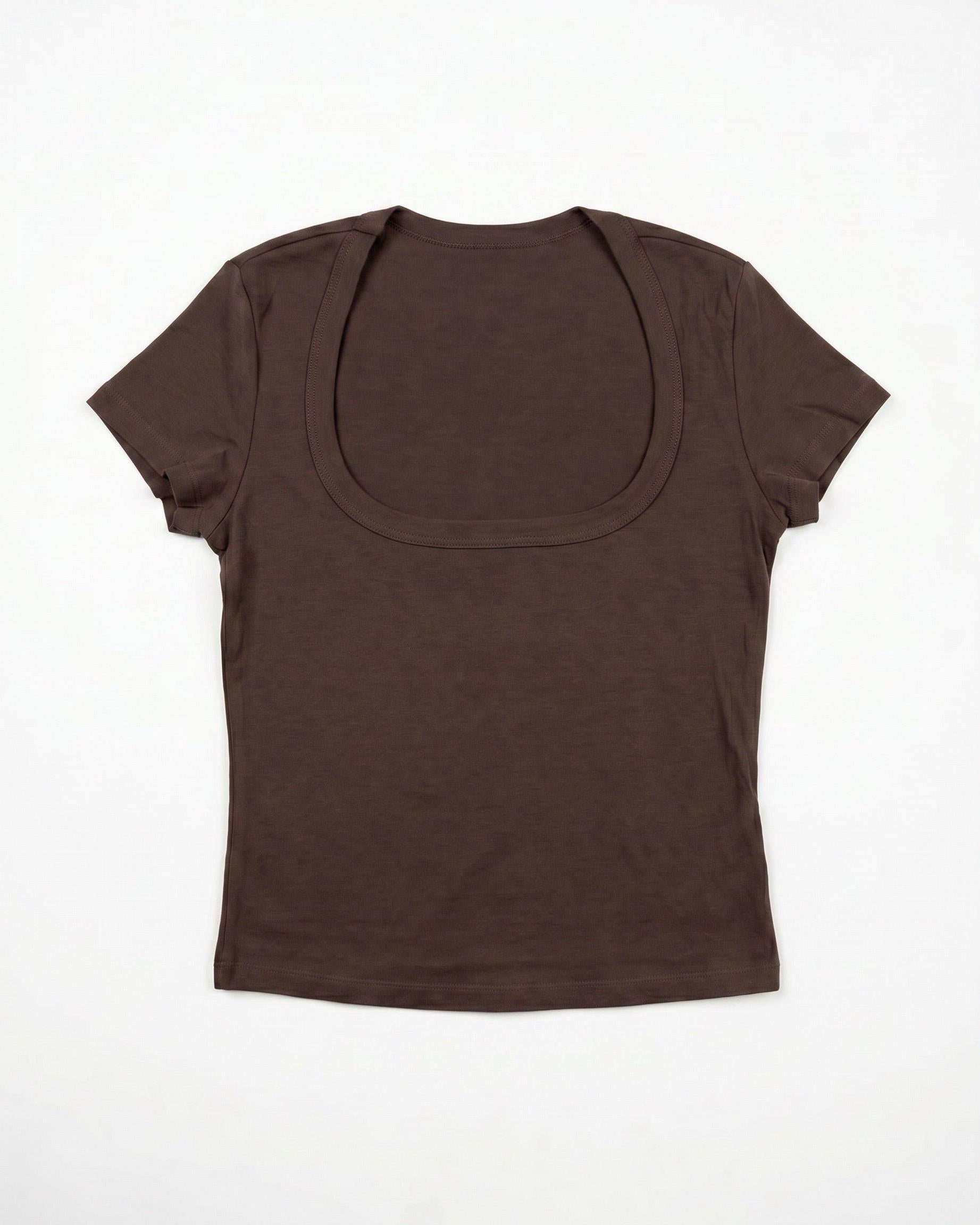 MIA KORTÆRMET TOP - DARK BROWN