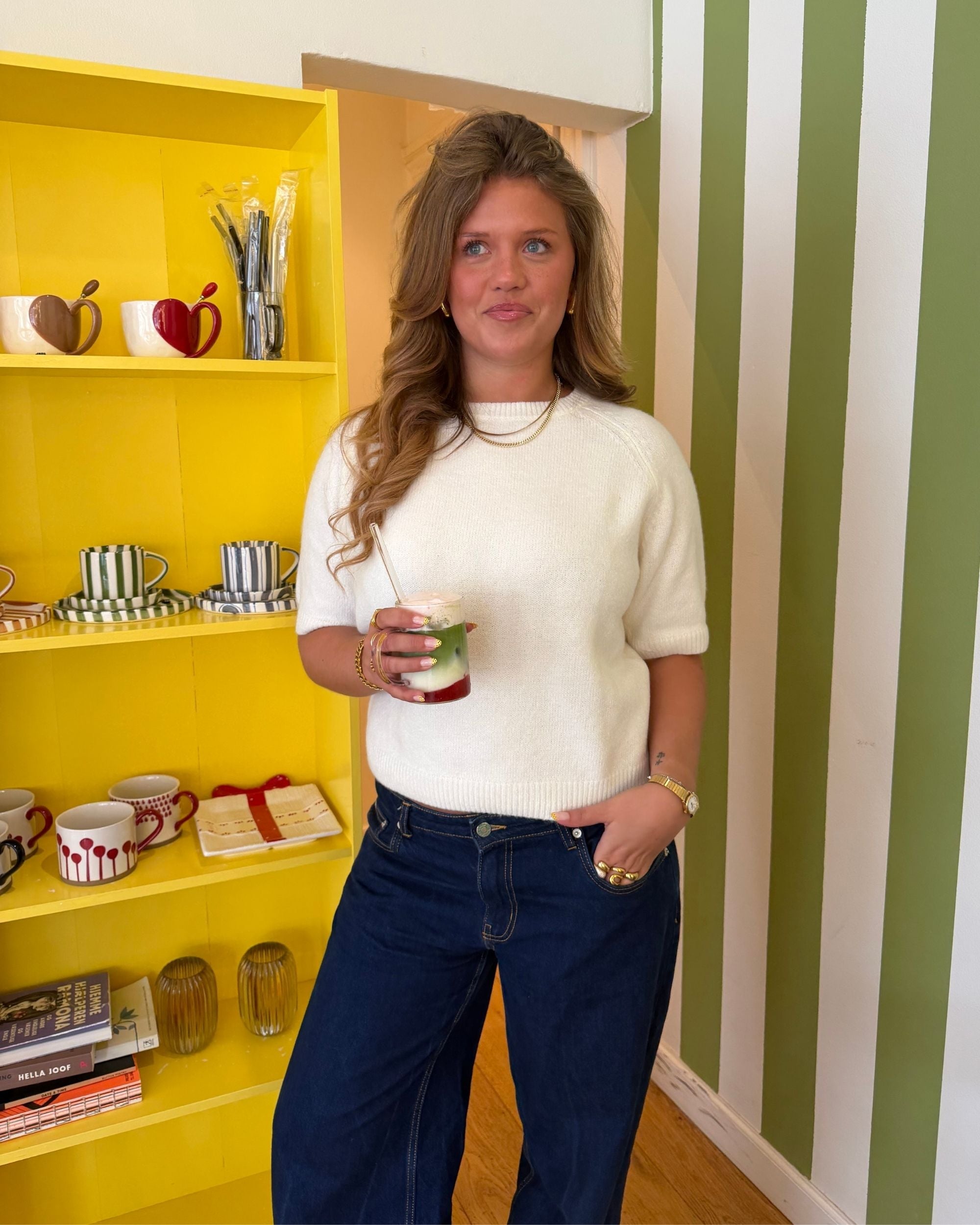 MIRA KORTÆRMET STRIK - OFFWHITE - Dinvintageshop