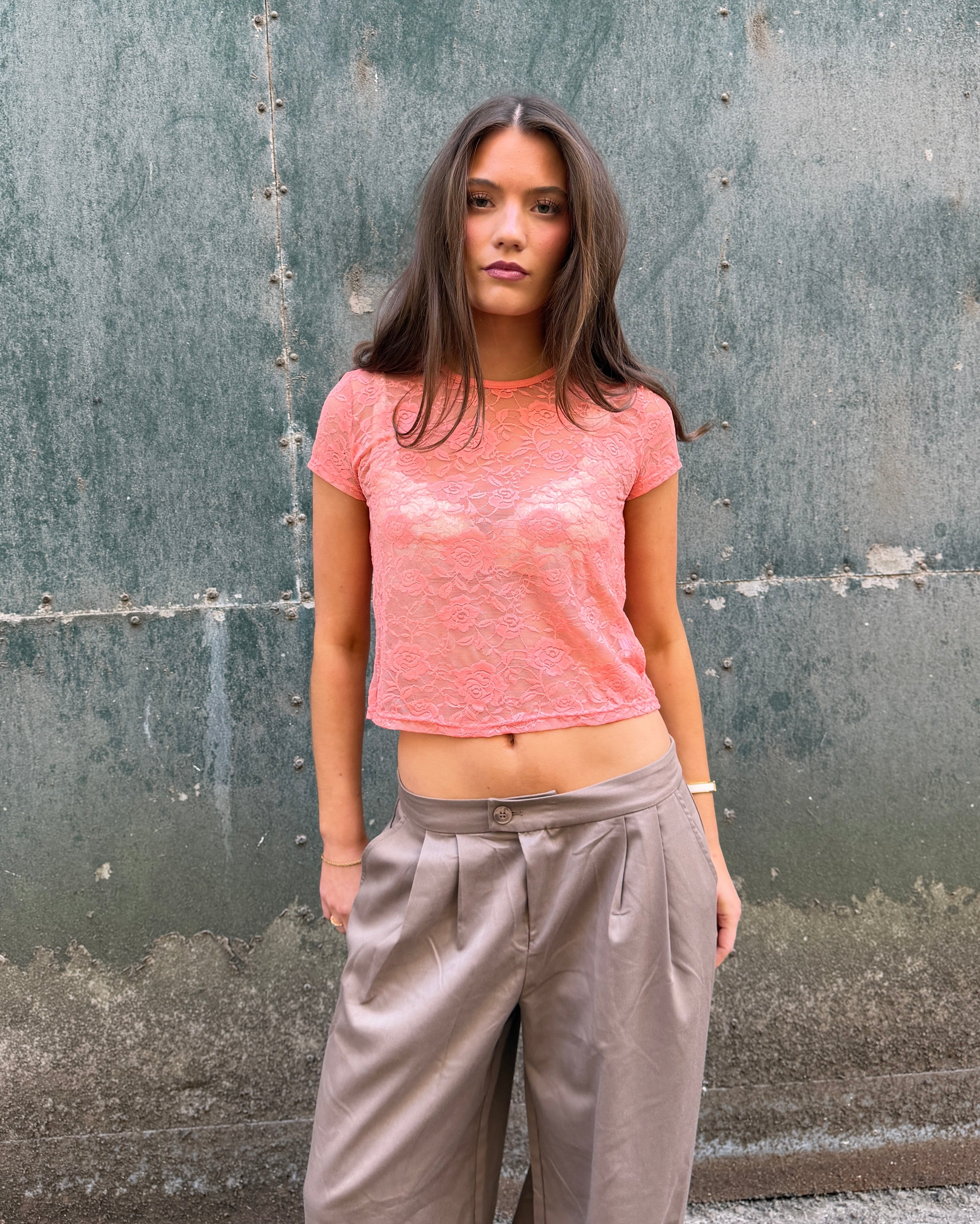MONIQUE LACE TOP - CORAL - Dinvintageshop