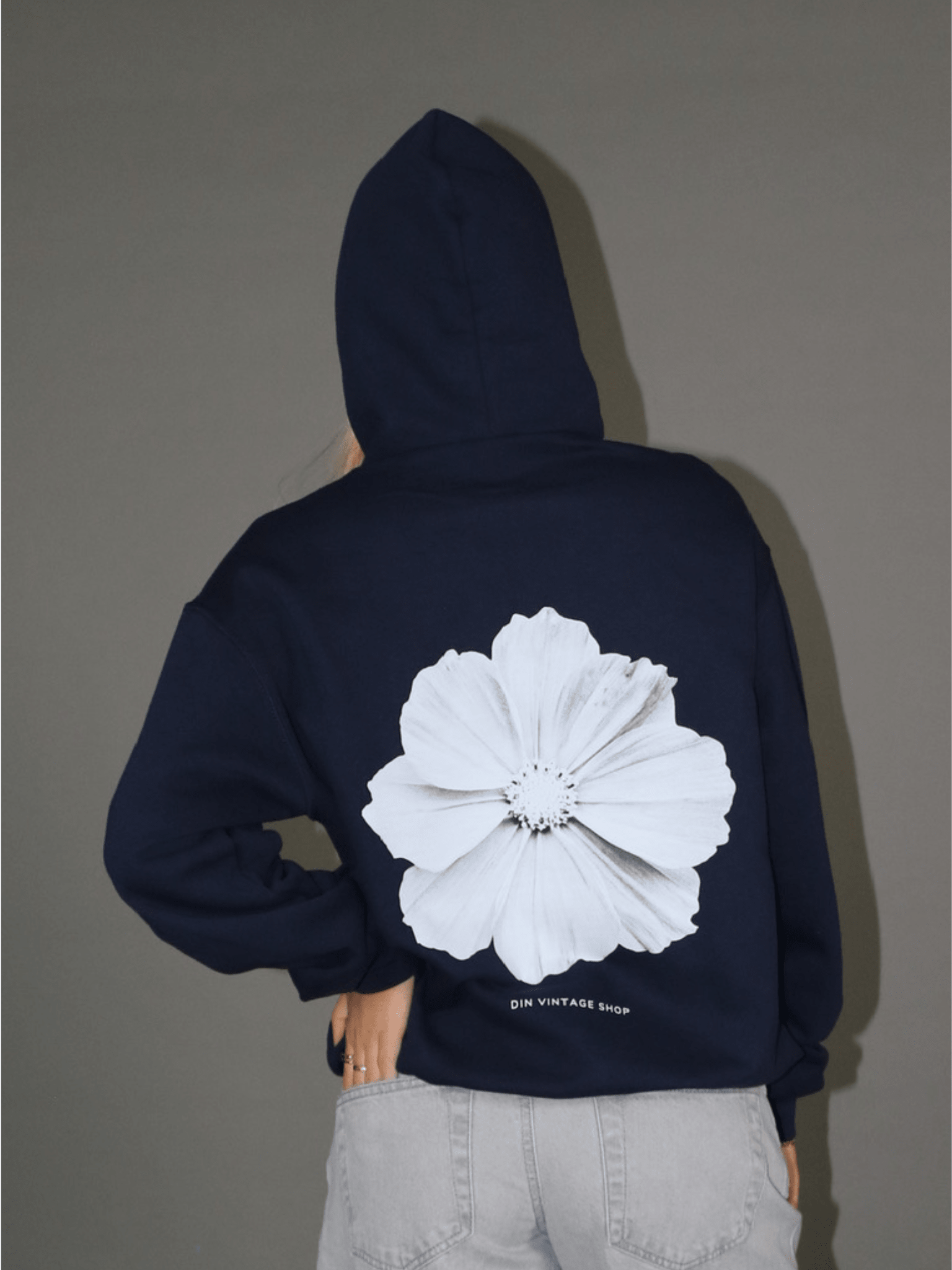 MONOCHROME FLOWER HOODIE (rygprint) - NAVY - Dinvintageshop