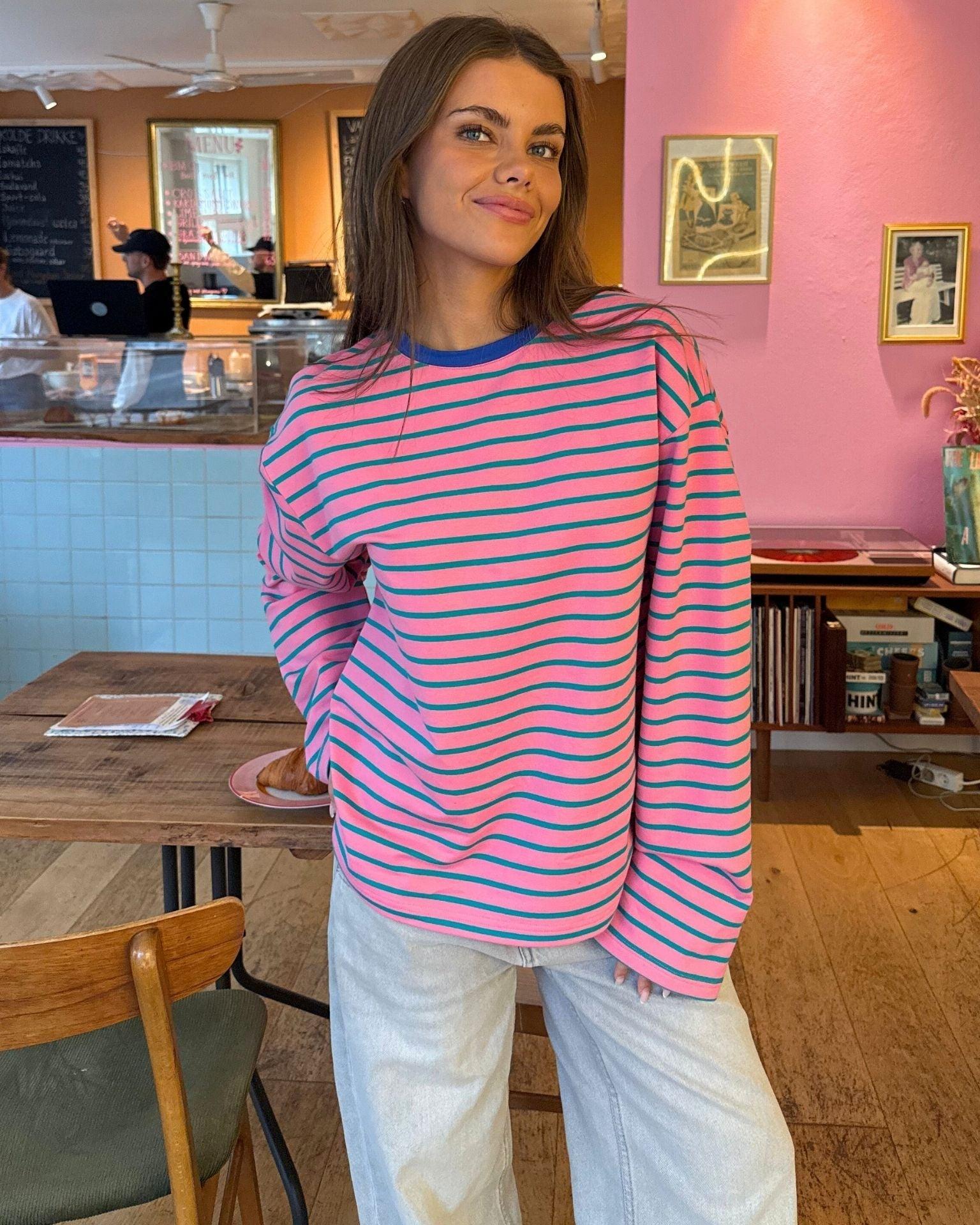 MYNTE STRIPE TEE - PINK/GREEN - Dinvintageshop