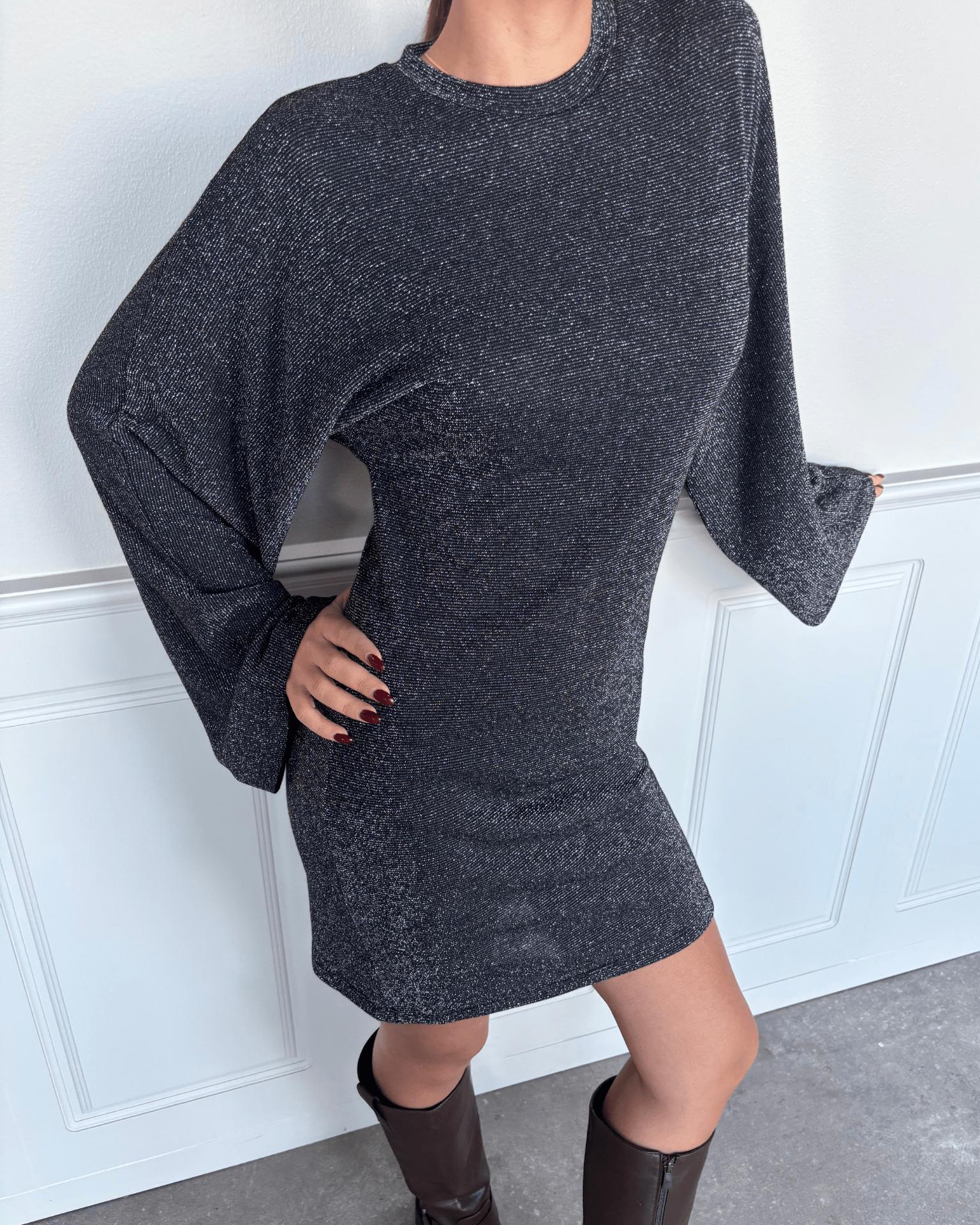 NALA MINI GLITTER DRESS - BLACK/SILVER