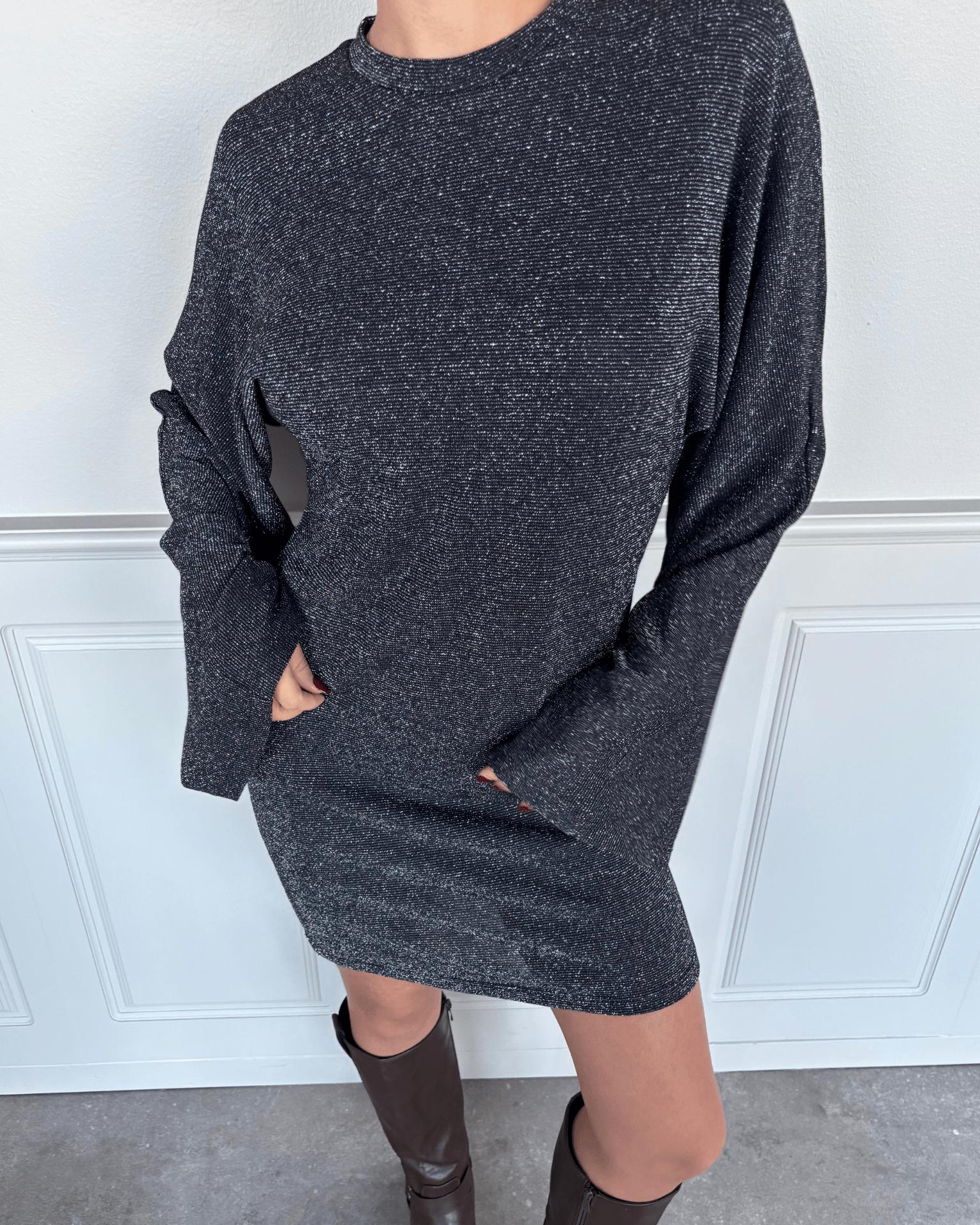 NALA MINI GLITTER DRESS - BLACK/SILVER