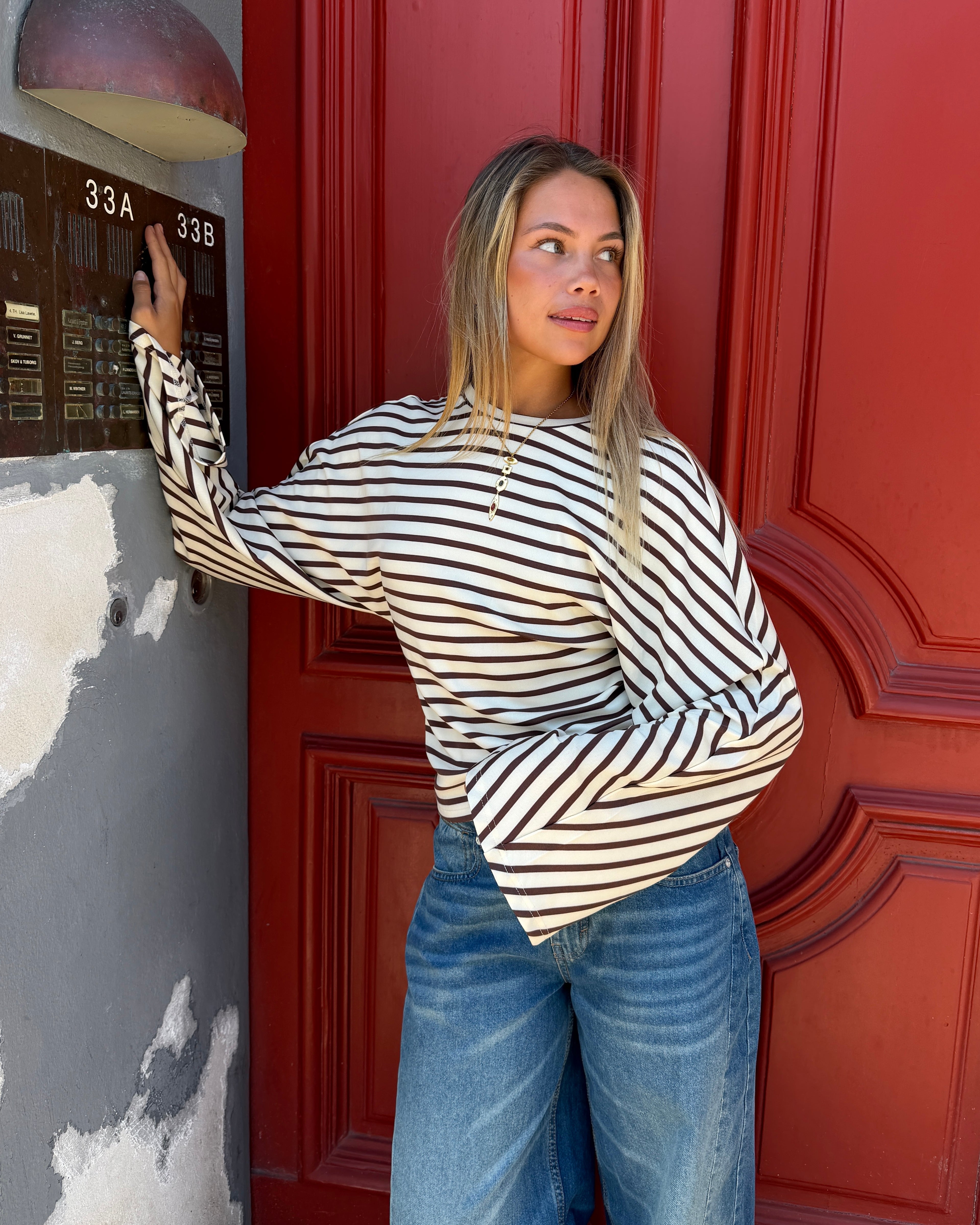 NALA STRIPE ANGEL TEE - OFFWHITE/BROWN