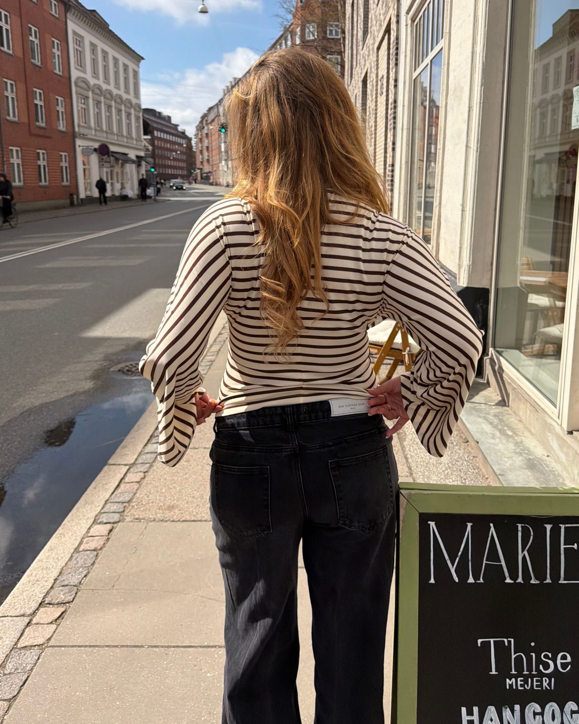 NALA STRIPE ANGEL TEE - OFFWHITE/BROWN - Dinvintageshop