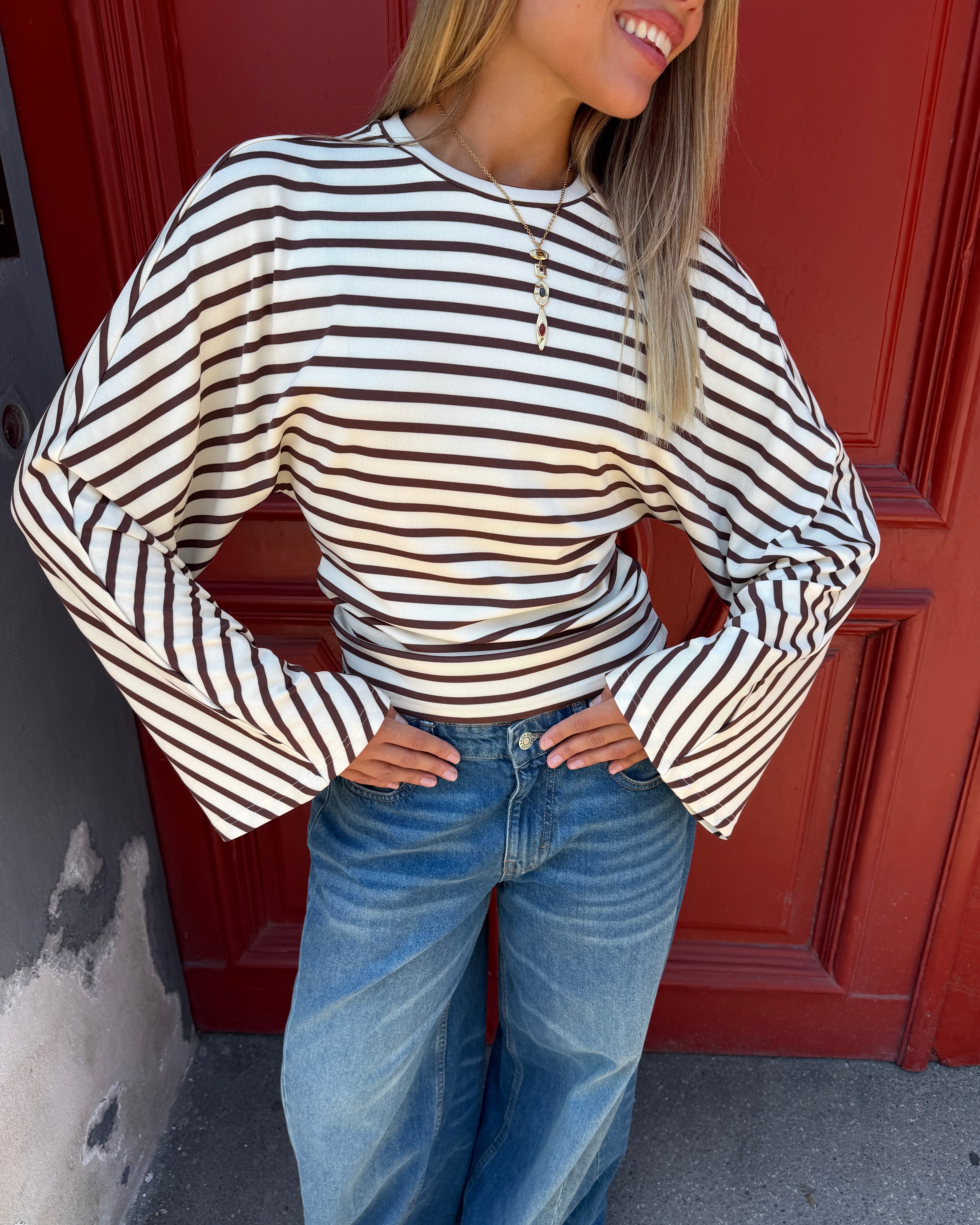 NALA STRIPE ANGEL TEE - OFFWHITE/BROWN