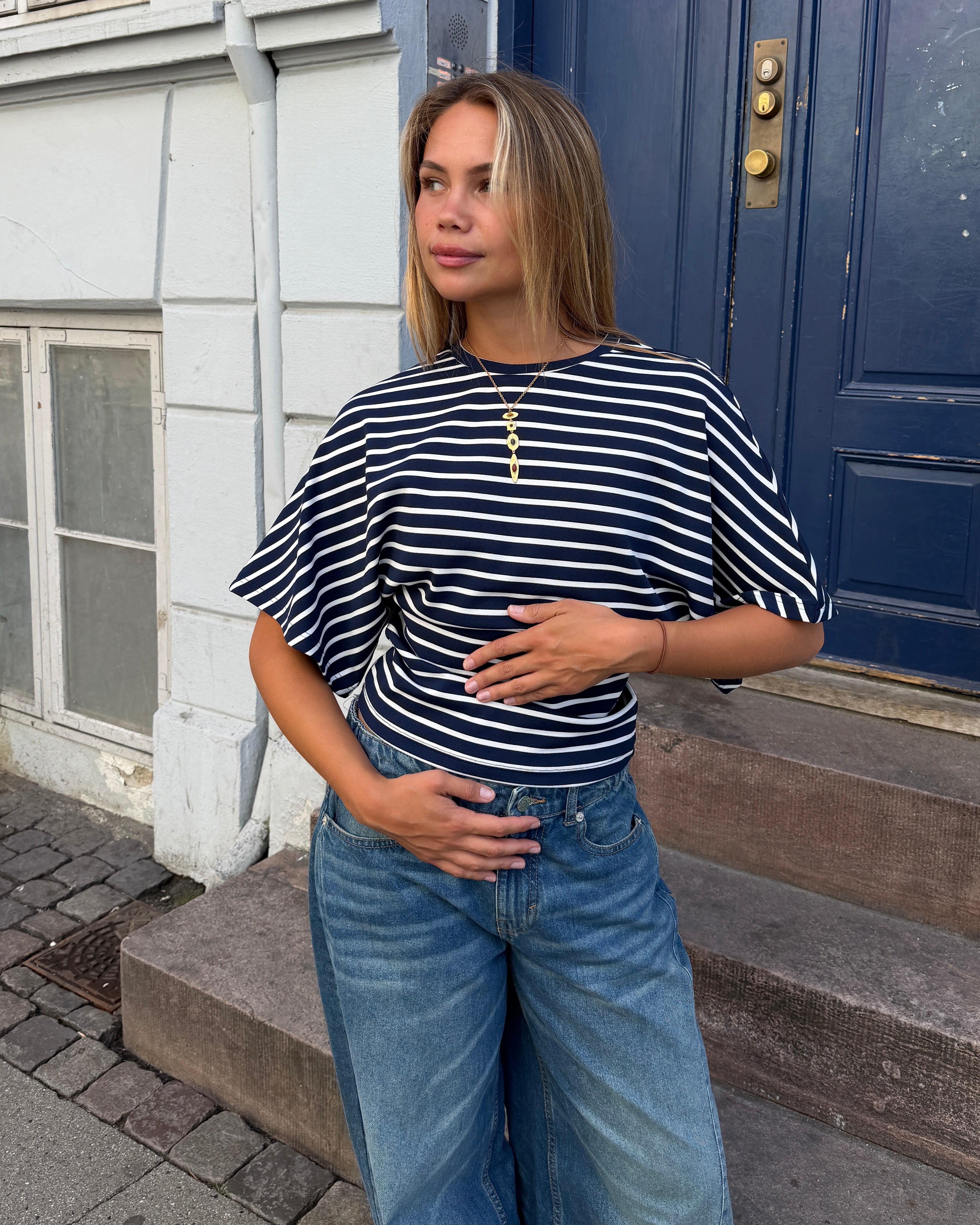 NINA STRIPE ANGEL TEE - NAVY/WHITE