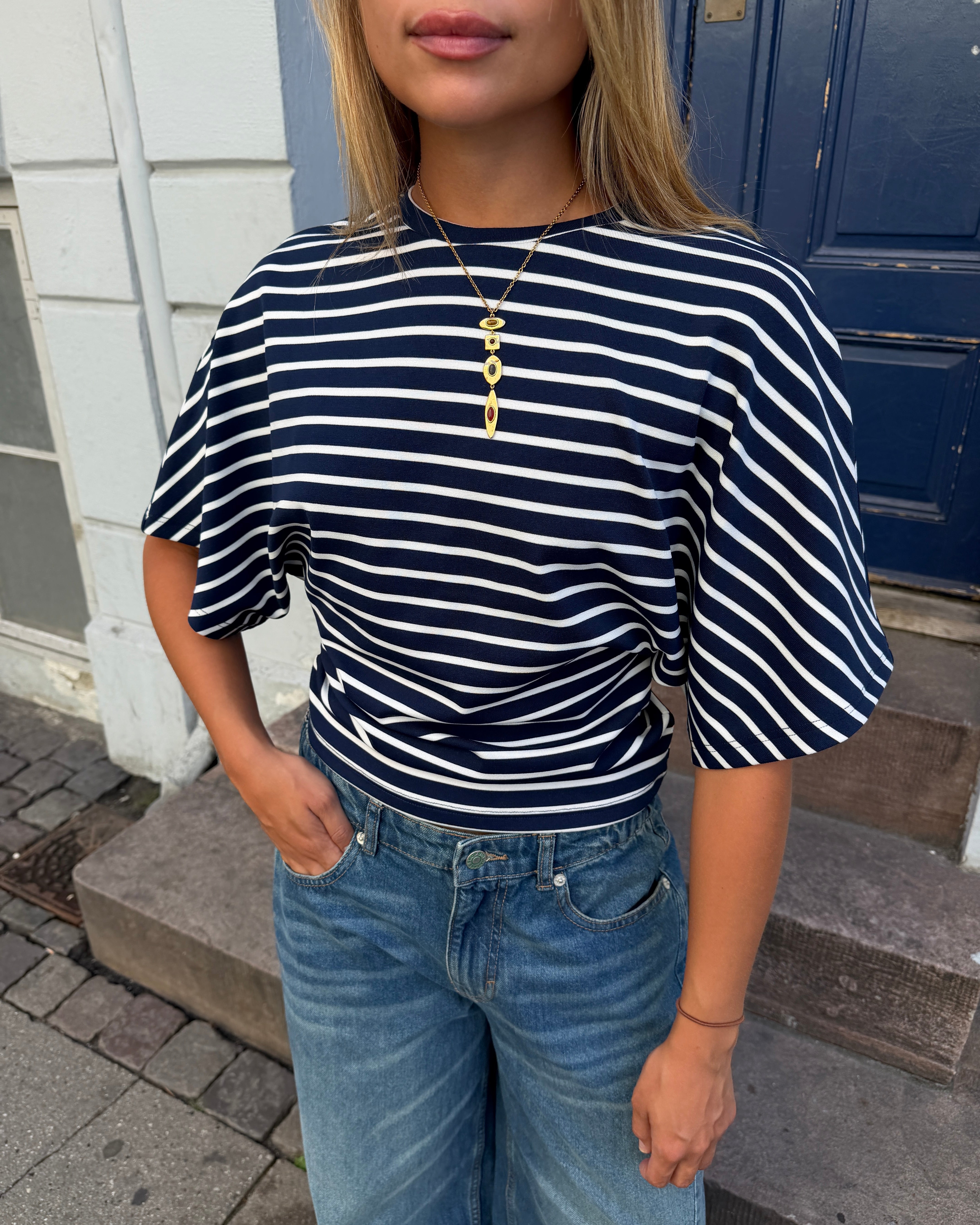 NINA STRIPE ANGEL TEE - NAVY/WHITE
