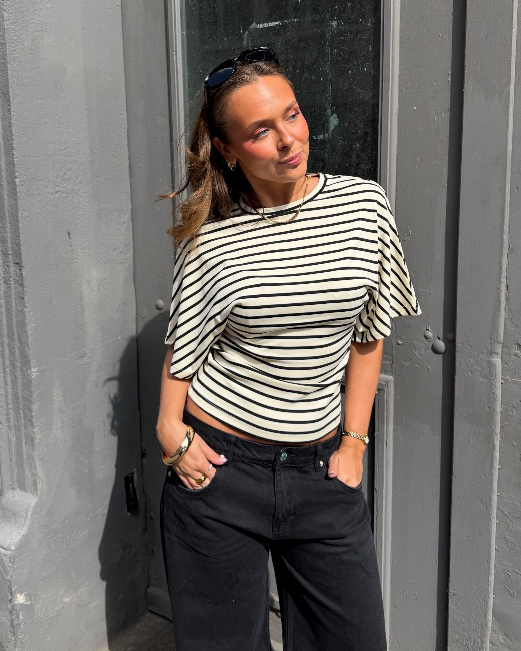 NINA STRIPE ANGEL TEE - OFFWHITE/BLACK - Dinvintageshop