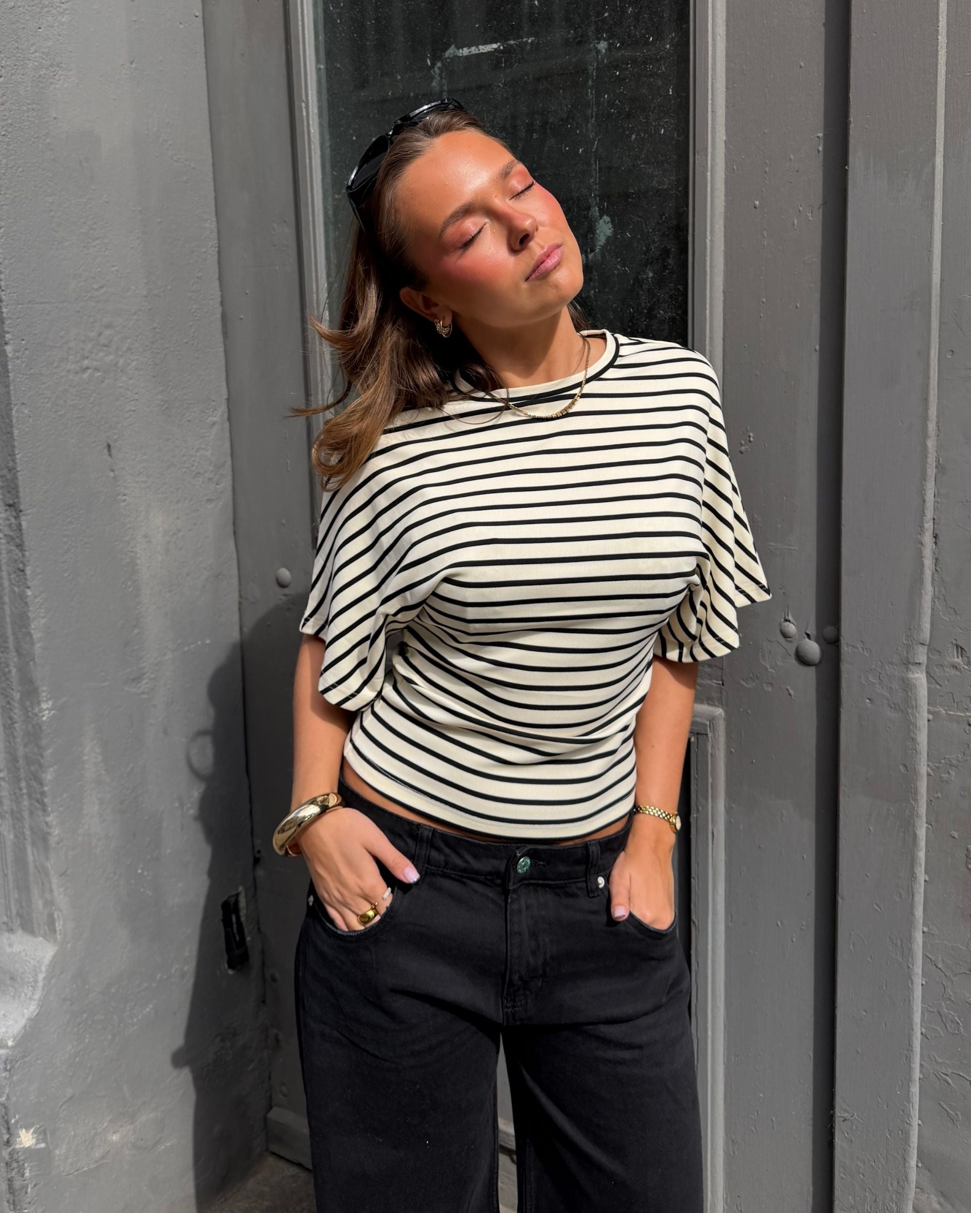 NINA STRIPE ANGEL TEE - OFFWHITE/BLACK - Dinvintageshop