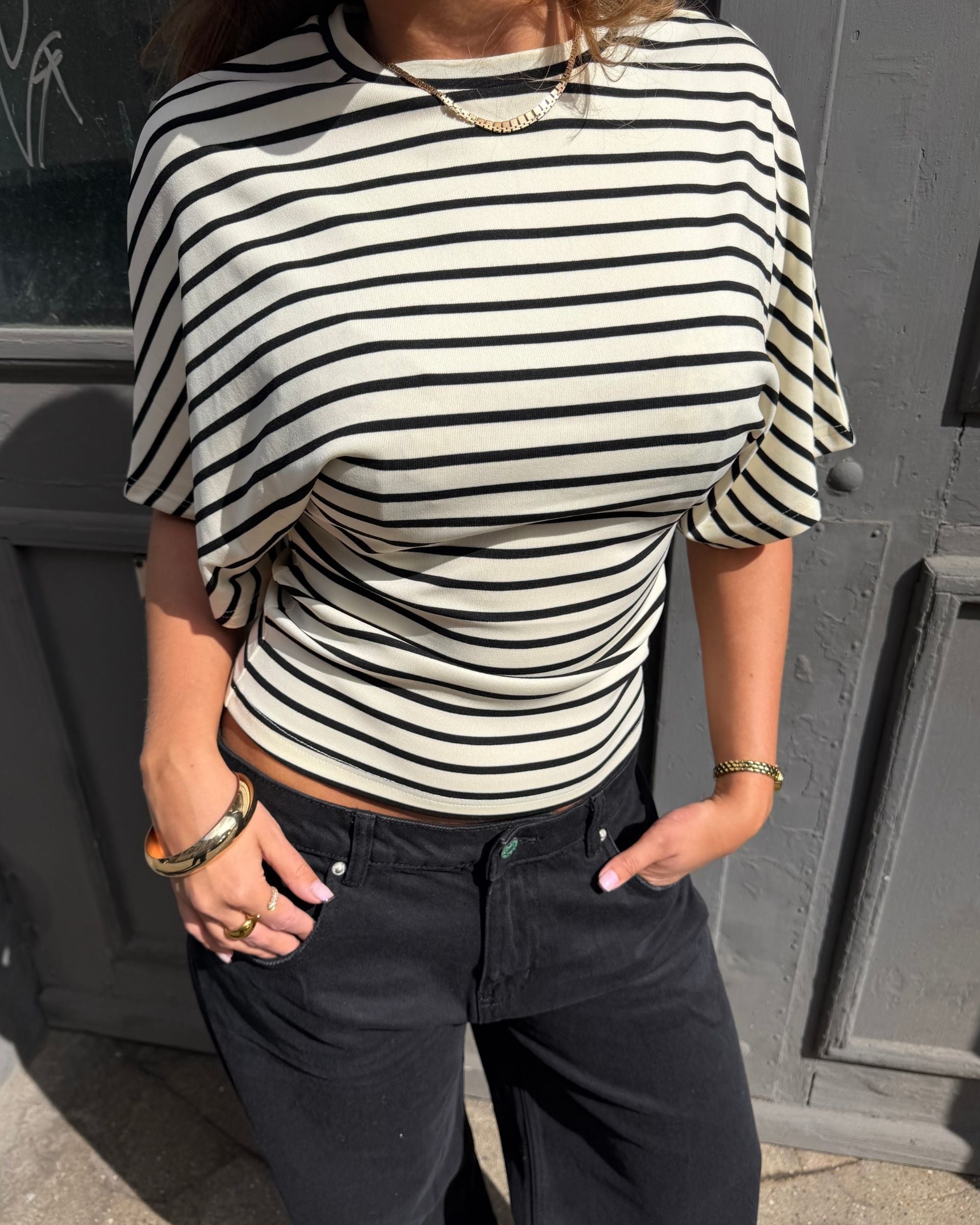 NINA STRIPE ANGEL TEE - OFFWHITE/BLACK - Dinvintageshop