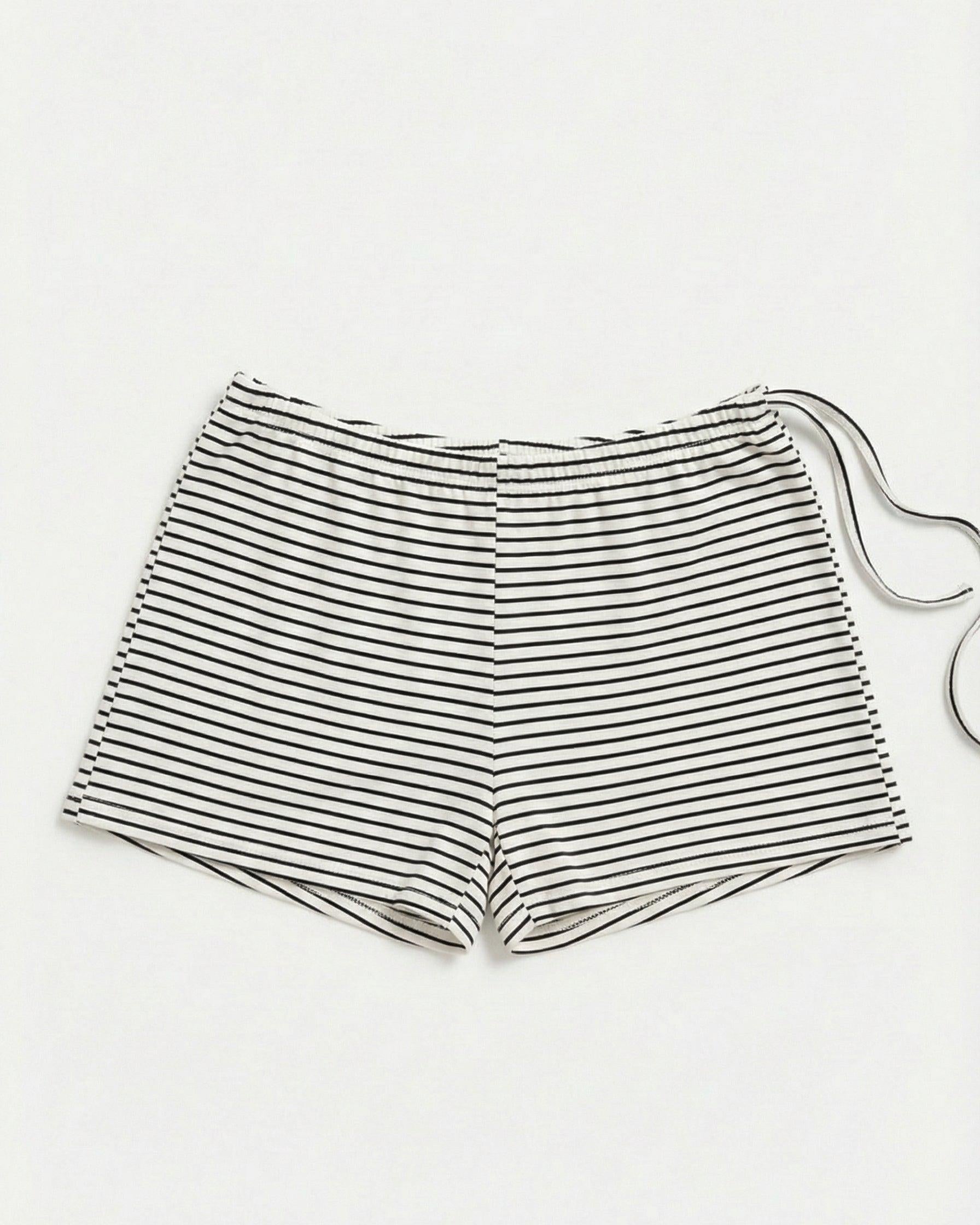 PARIS STRIPE SHORTS - OFFWHITE/BLACK - Dinvintageshop