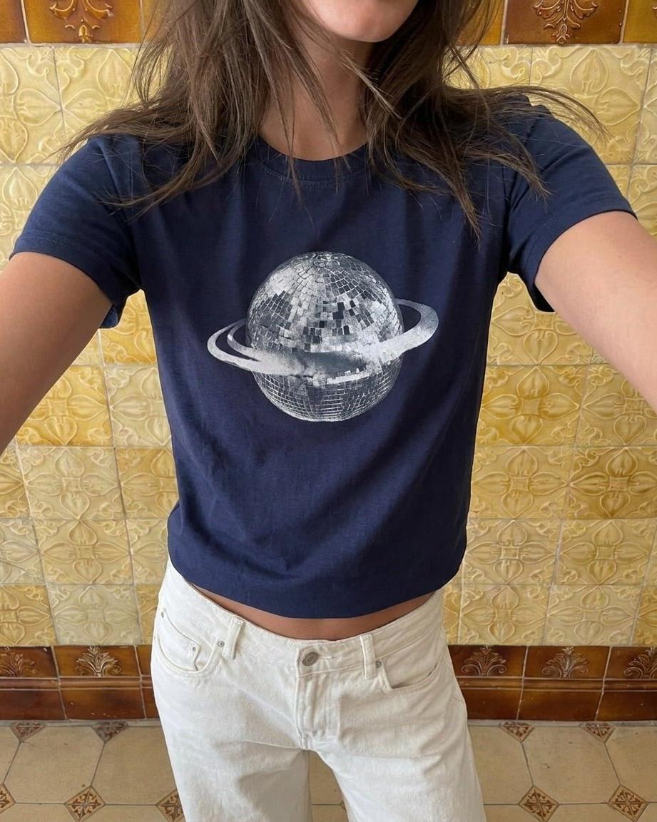 PLANET DISCO (hvid), BABYTEE - NAVY - Dinvintageshop