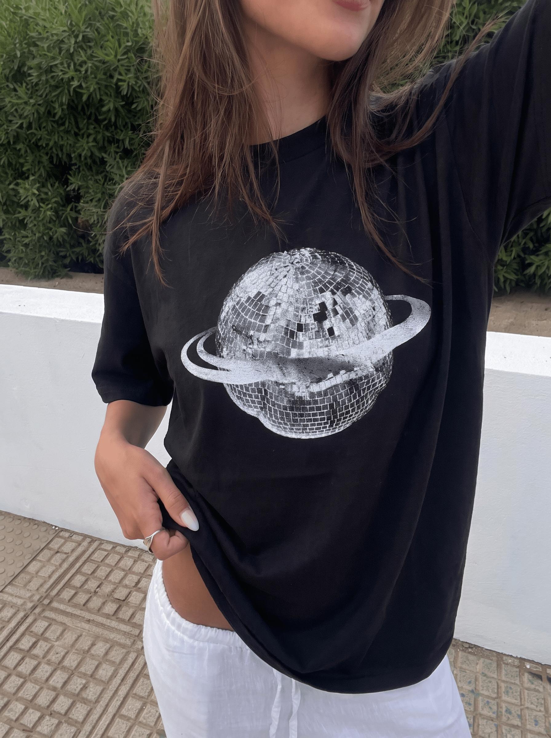 PLANET DISCO (white) UNISEX T-SHIRT - BLACK - Dinvintageshop