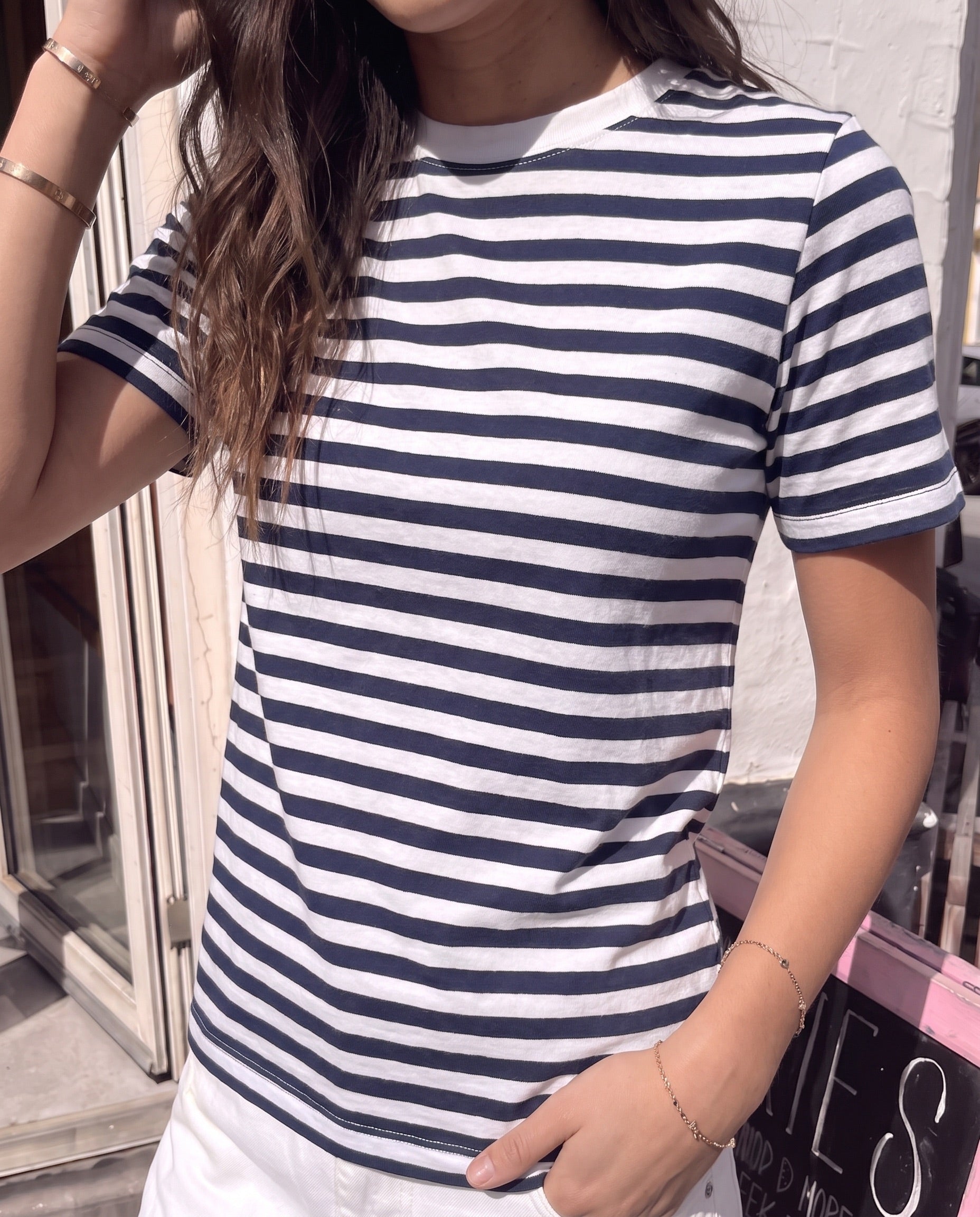 RIA STRIPE TEE - MARITIME BLUE - Dinvintageshop