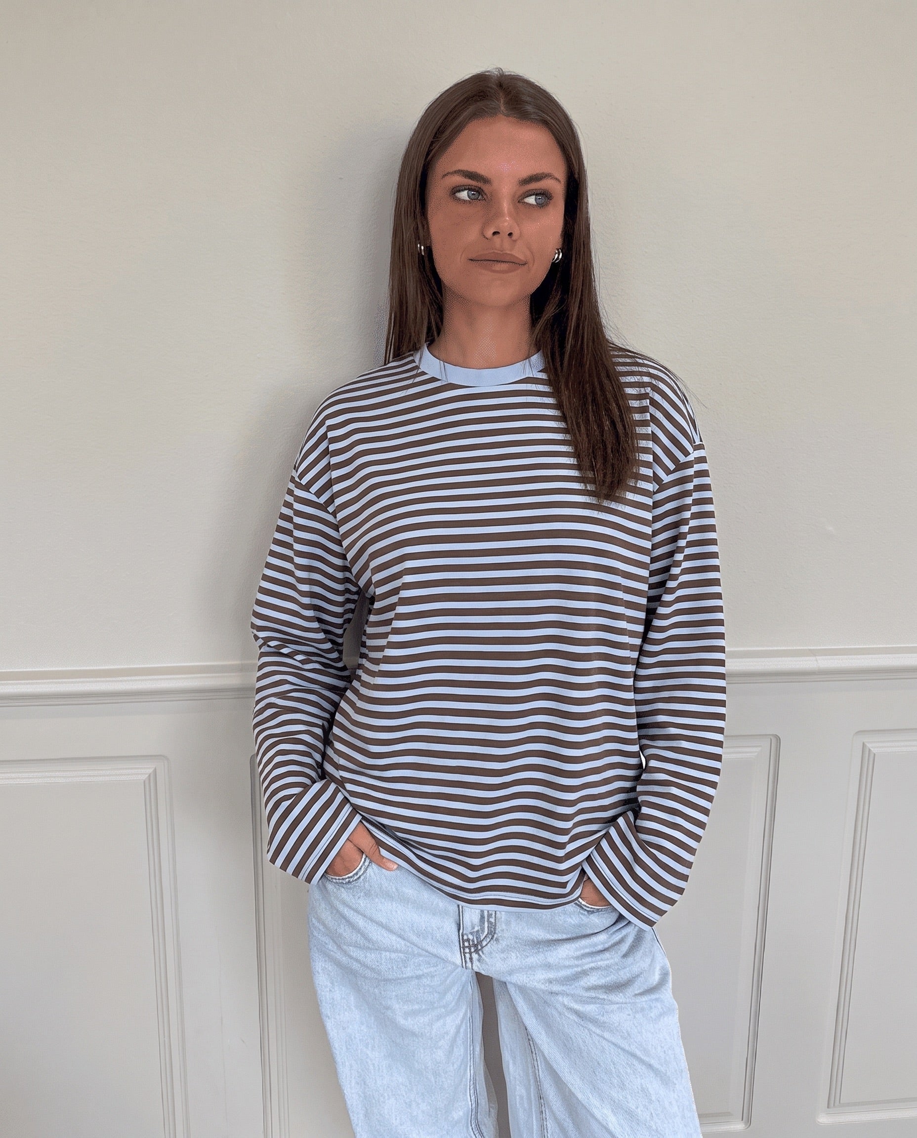 SADIE STRIPE TEE LS - CASHMERE BLUE / HOT FUDGE