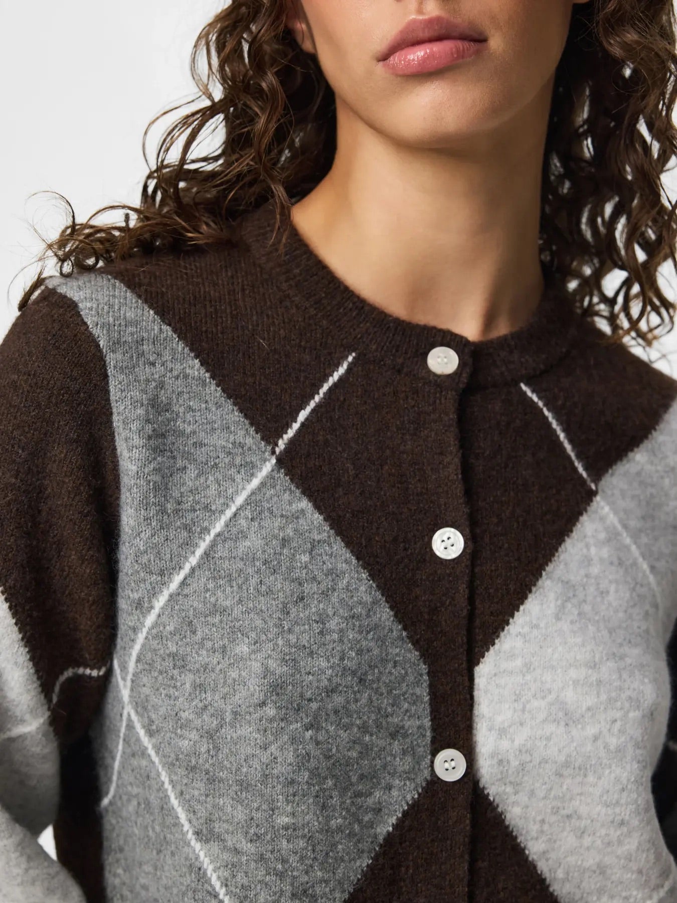 SALLY KNIT CARDIGAN - HOT FUDGE/GREY/BIRCH - Dinvintageshop