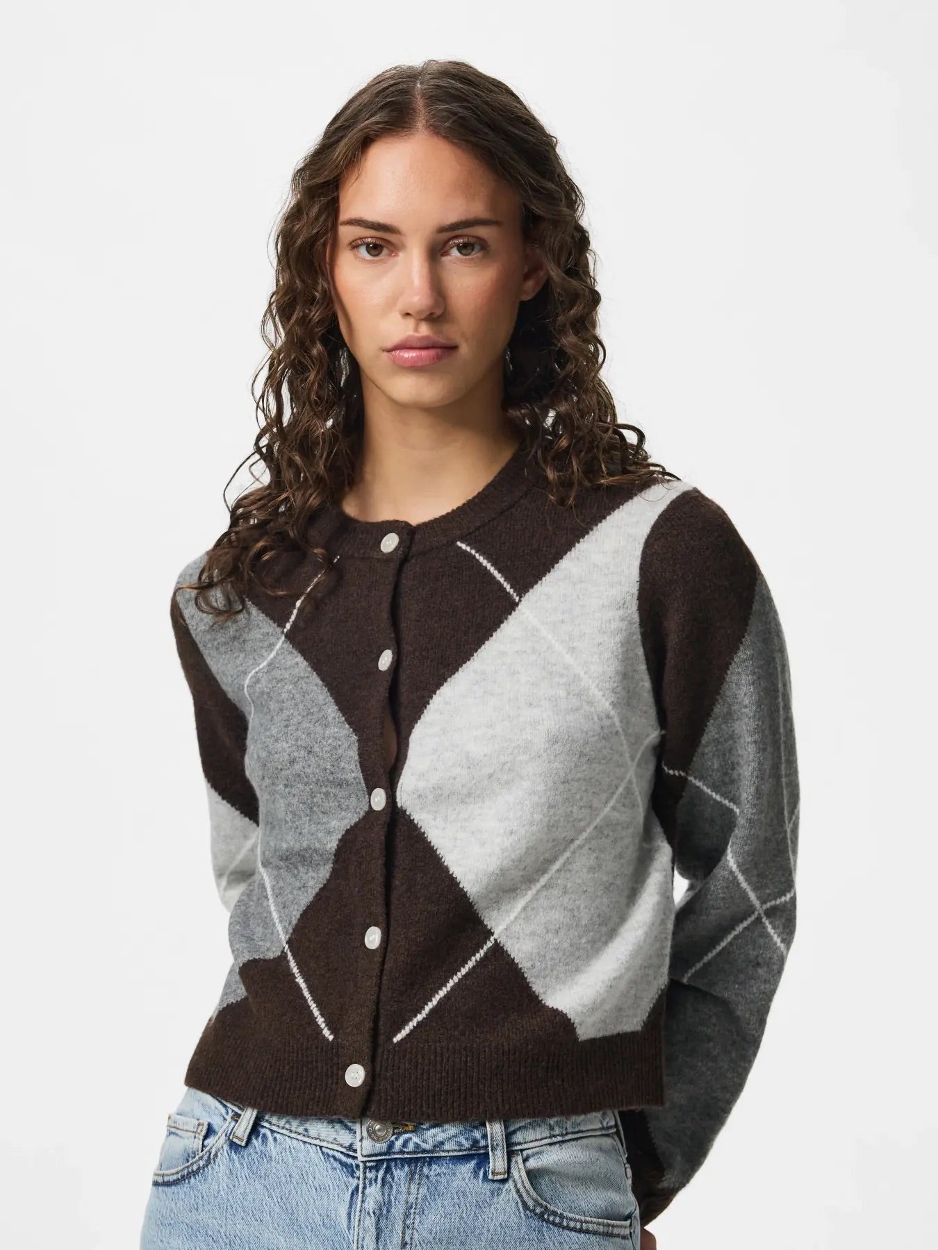 SALLY KNIT CARDIGAN - HOT FUDGE/GREY/BIRCH - Dinvintageshop