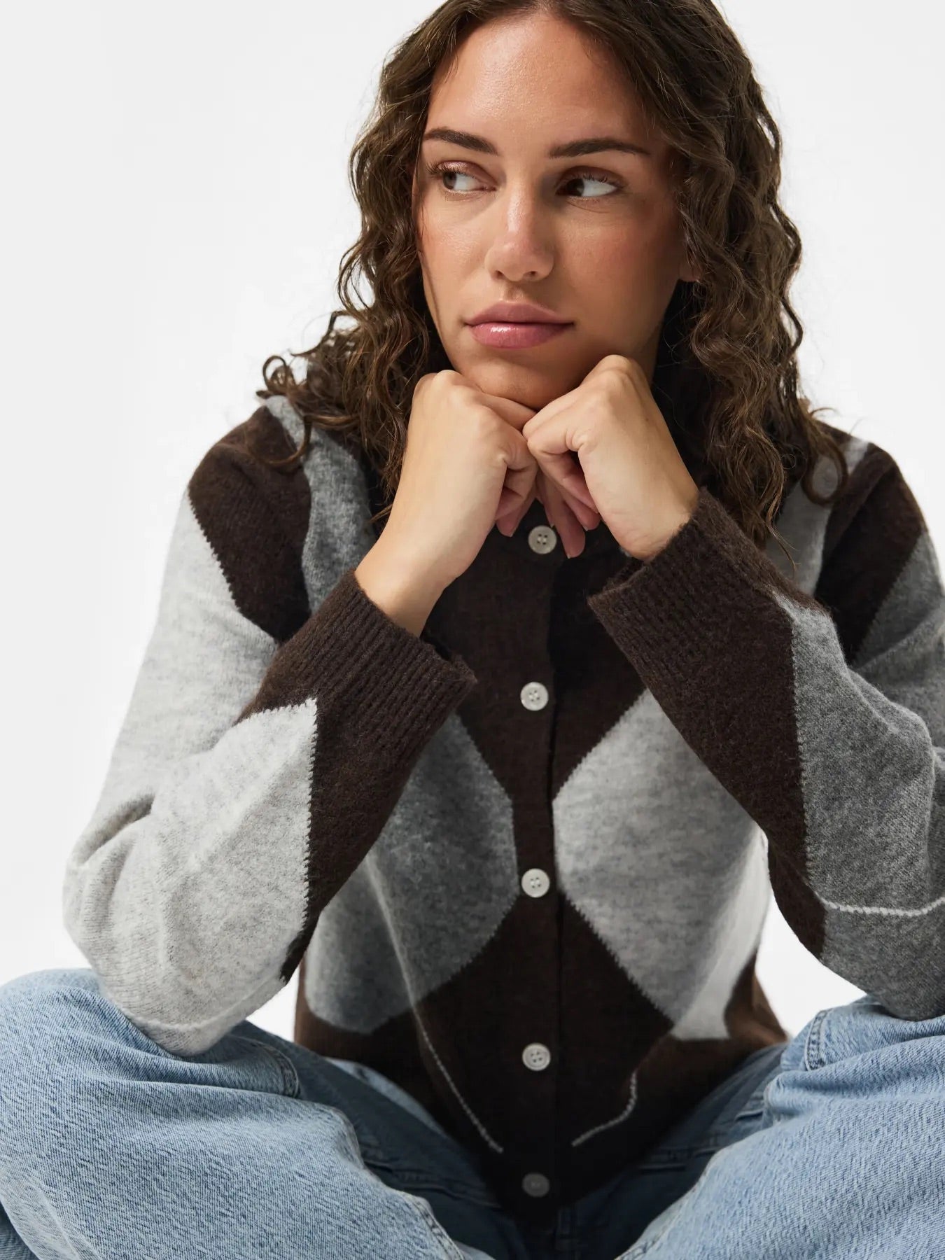 SALLY KNIT CARDIGAN - HOT FUDGE/GREY/BIRCH - Dinvintageshop