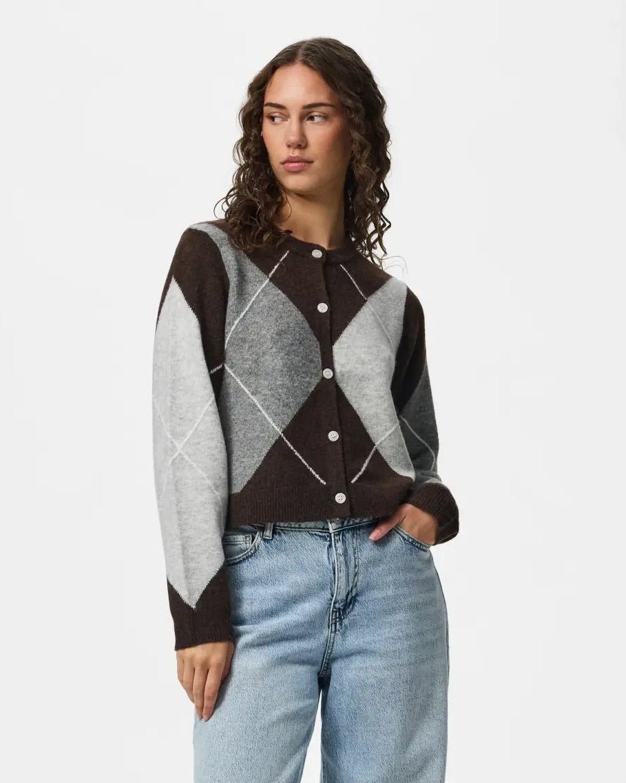 SALLY KNIT CARDIGAN - HOT FUDGE/GREY/BIRCH - Dinvintageshop