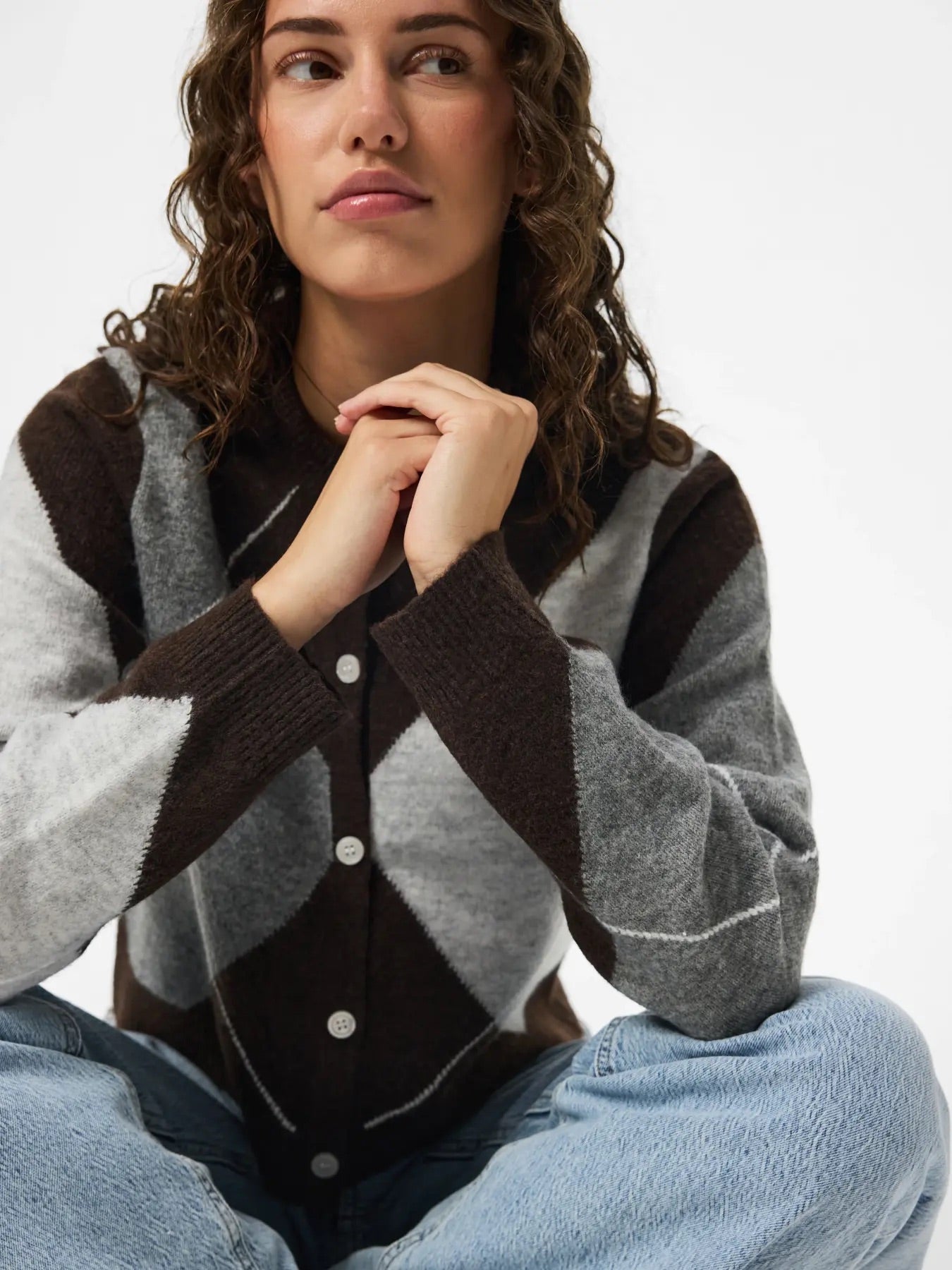 SALLY KNIT CARDIGAN - HOT FUDGE/GREY/BIRCH - Dinvintageshop