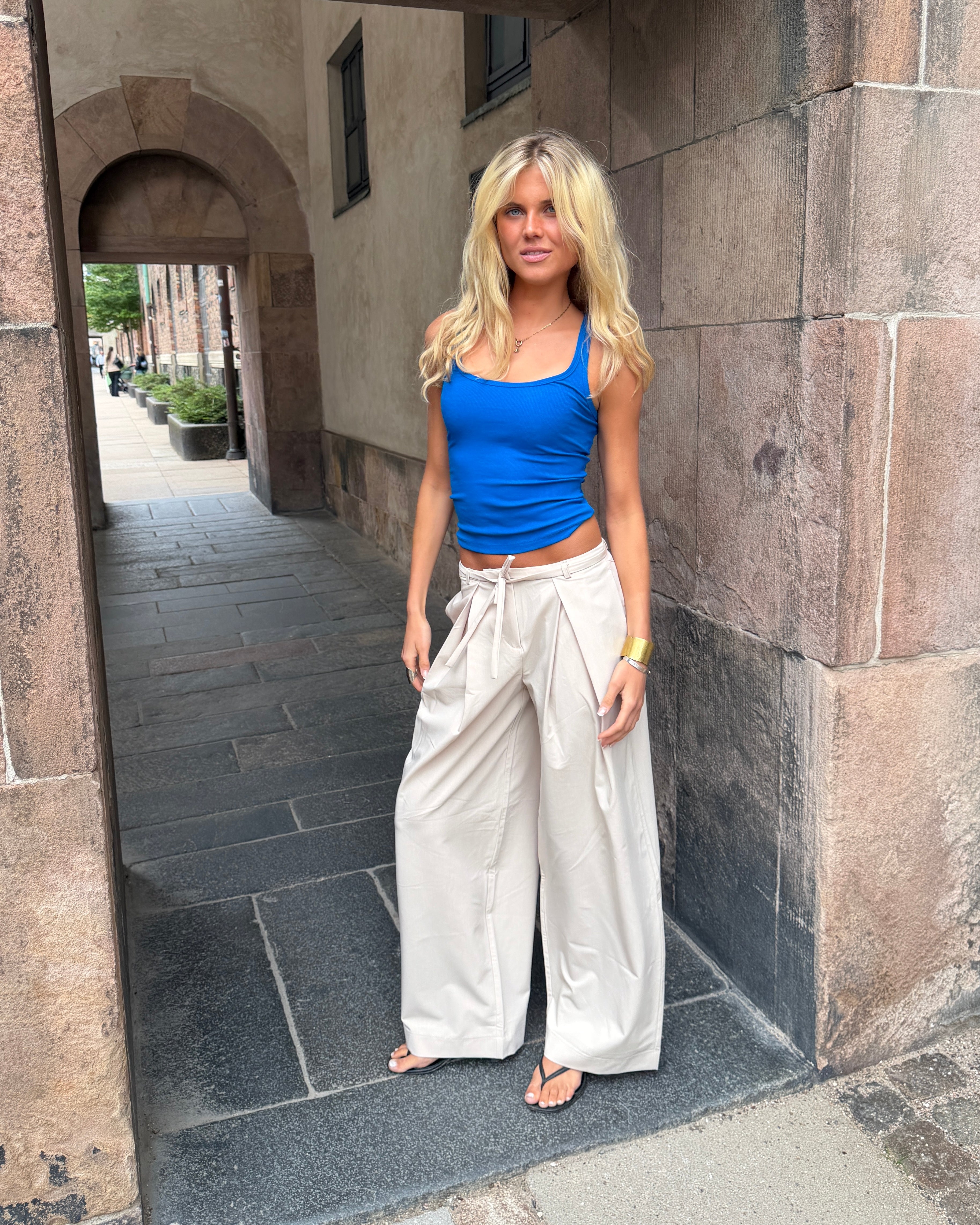 SARAH BAGGY SUIT PANT - SAND - Dinvintageshop
