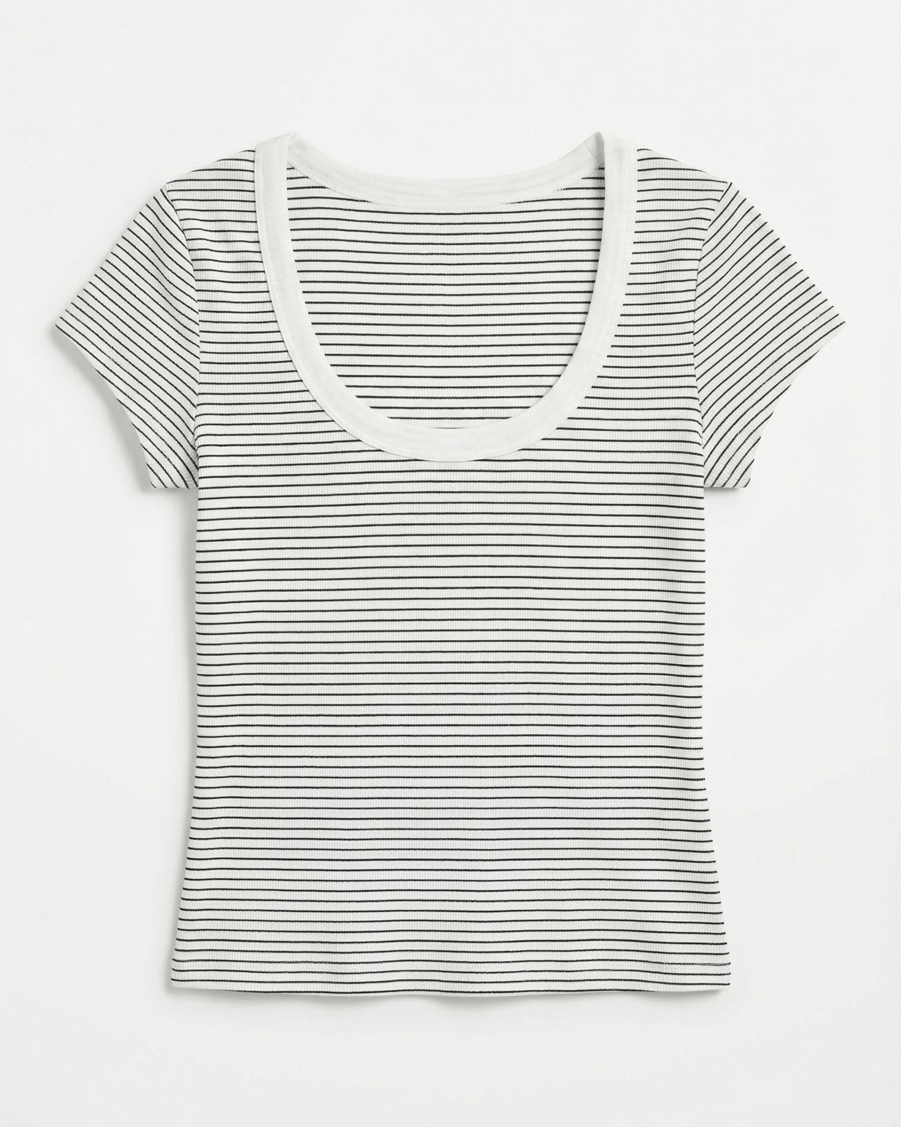 THEA KORTÆRMET T-SHIRT - WHITE/BLACK