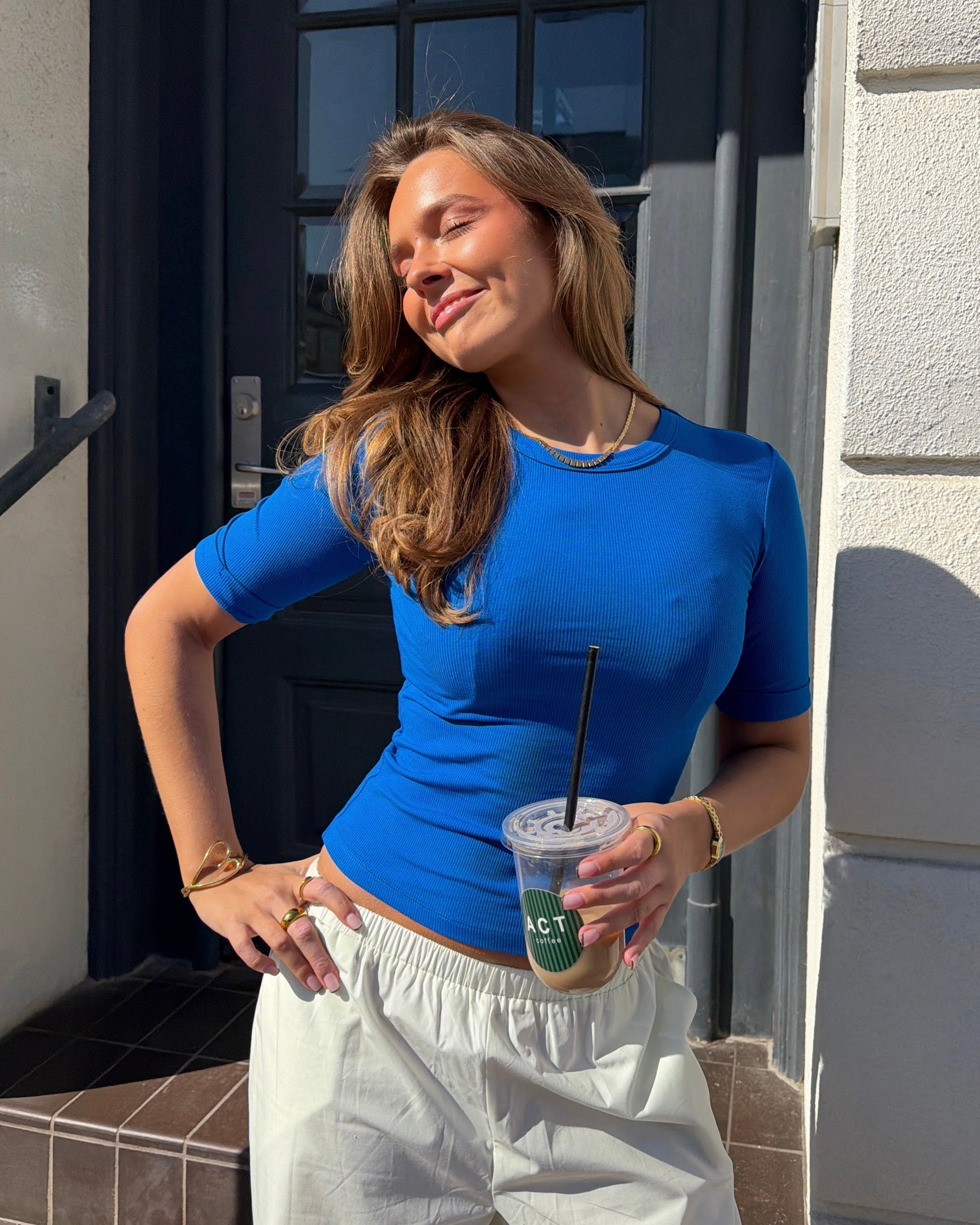 TINE 3/4 SLEEVE T - SHIRT - ROYAL BLUE - Dinvintageshop