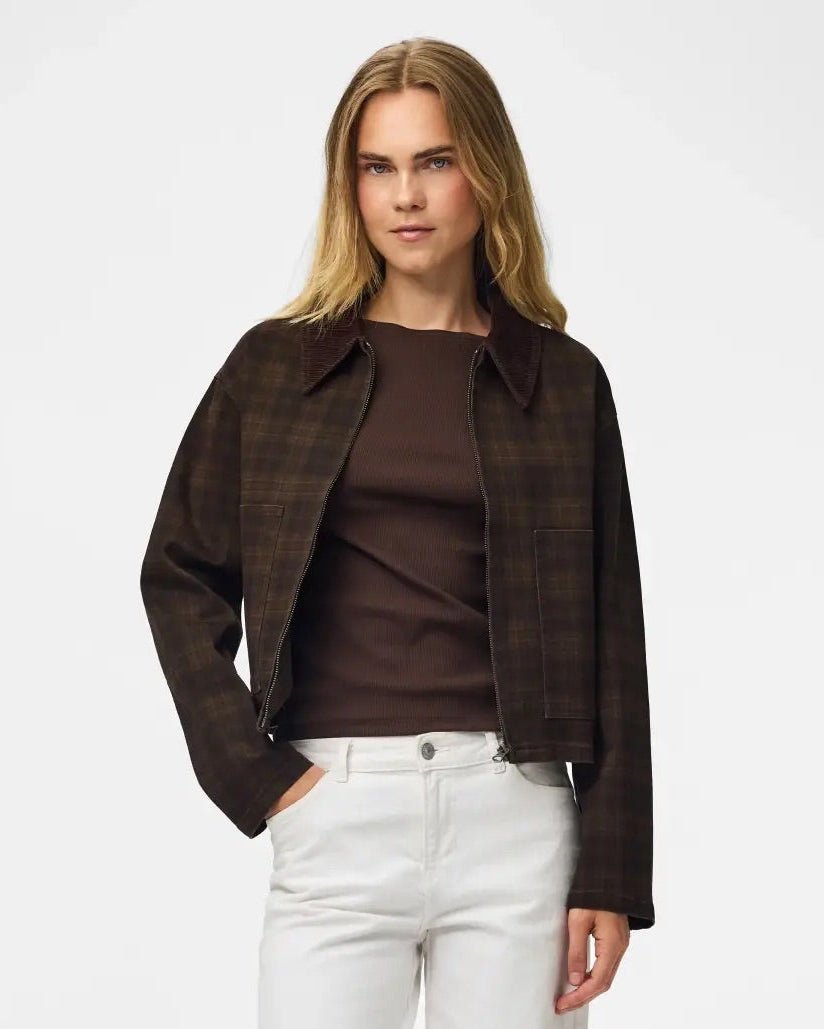 VERA SHORT JACKET - BROWN CHECK - Dinvintageshop