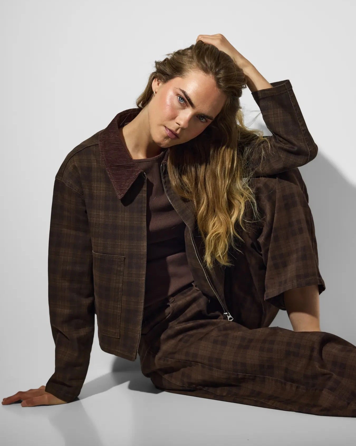 VERA SHORT JACKET - BROWN CHECK - Dinvintageshop
