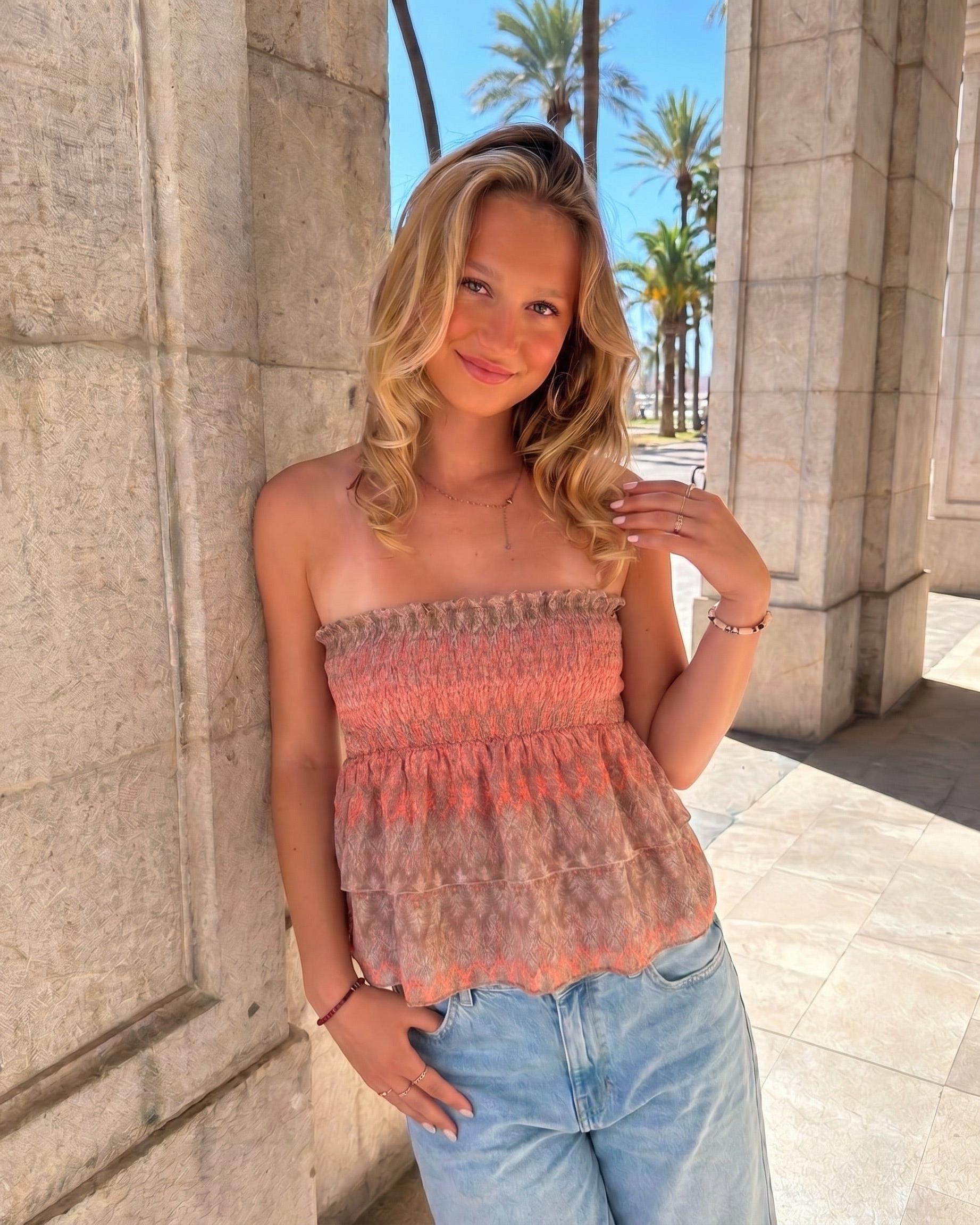 VIGGA RUFFLE TOP/SKIRT - CORAL MIX - Dinvintageshop